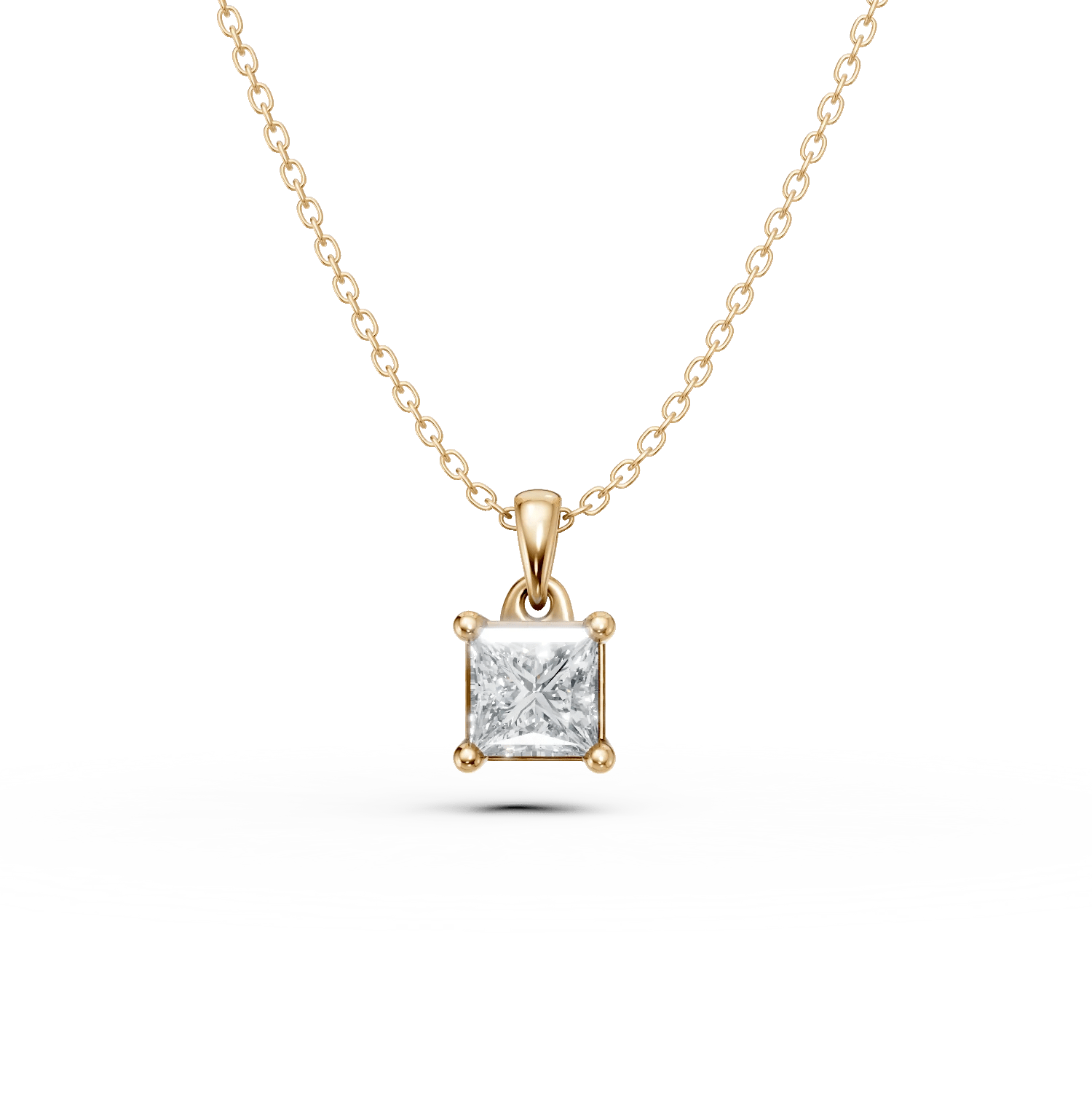 Lanț cu pandantiv din aur galben, diamant princess solitaire de 0.4ct Lanț cu pandantiv din aur galben, diamant princess solitaire de 0.4ct