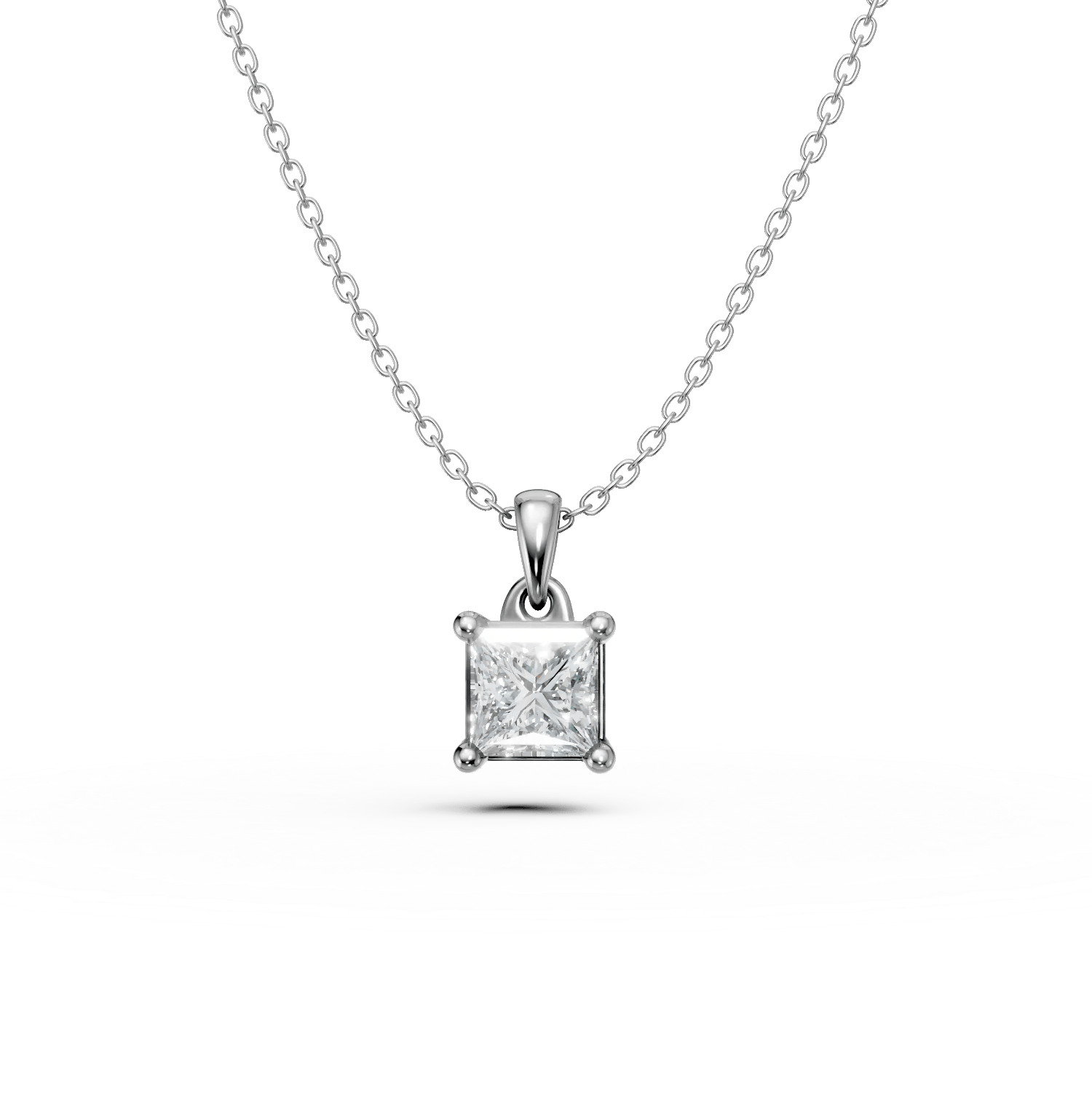 Lant cu pandantiv din aur alb cu diamant princess solitaire de 0.3ct – Teilor Lant cu pandantiv din aur alb cu diamant princess solitaire de 0.3ct – Teilor
