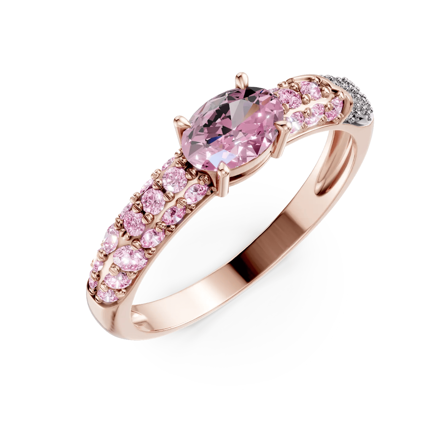 Inel din aur roz cu safire roz ovale și rotunde de 0.7ct și diamante de 0.05ct – Teilor Inel din aur roz cu safire roz ovale și rotunde de 0.7ct și diamante de 0.05ct – Teilor