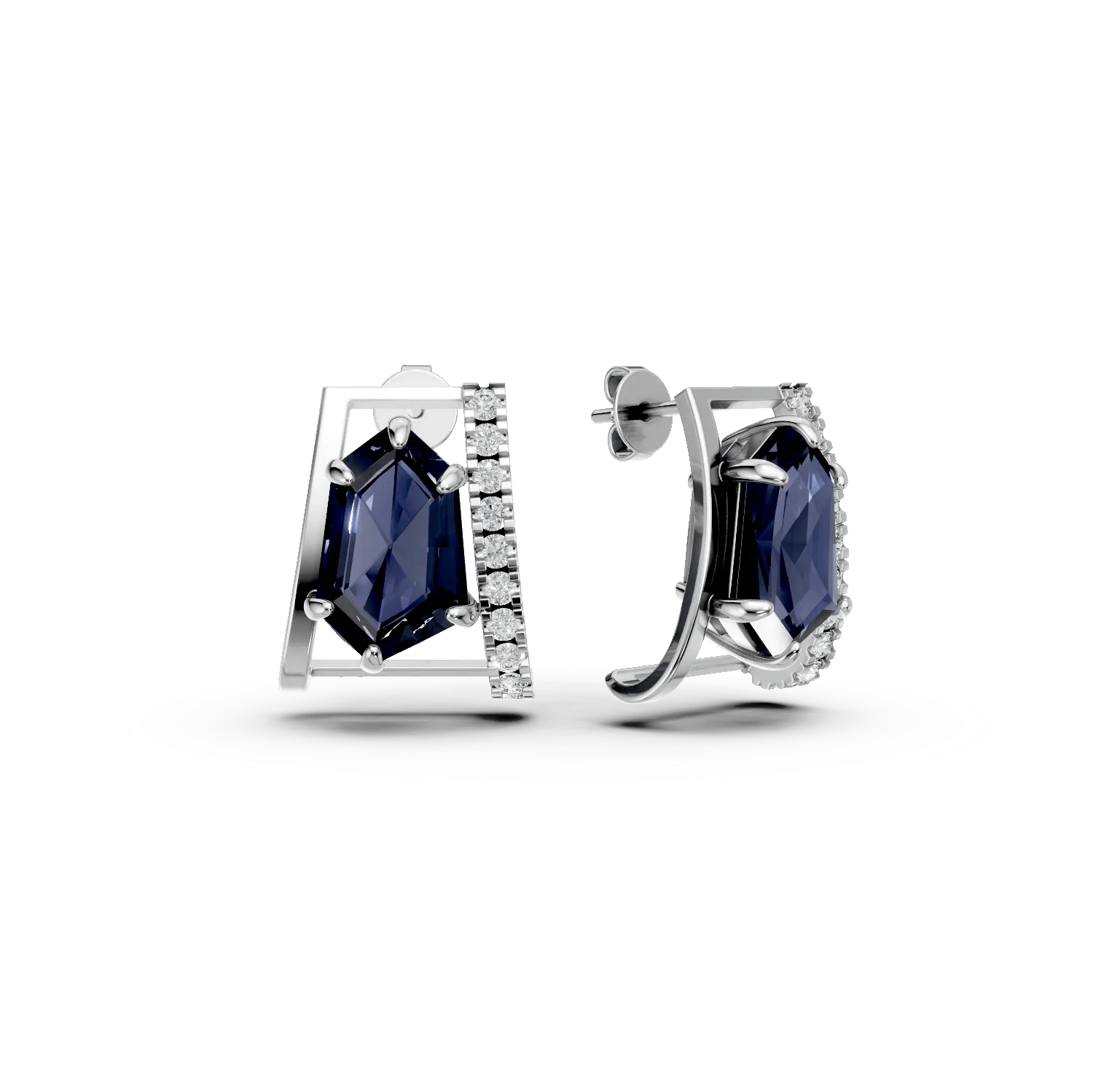 Cercei geometrici din aur alb cu topaze london blue hexagonale de 4.06ct și diamante de 0.2ct – Teilor Cercei geometrici din aur alb cu topaze london blue hexagonale de 4.06ct și diamante de 0.2ct – Teilor