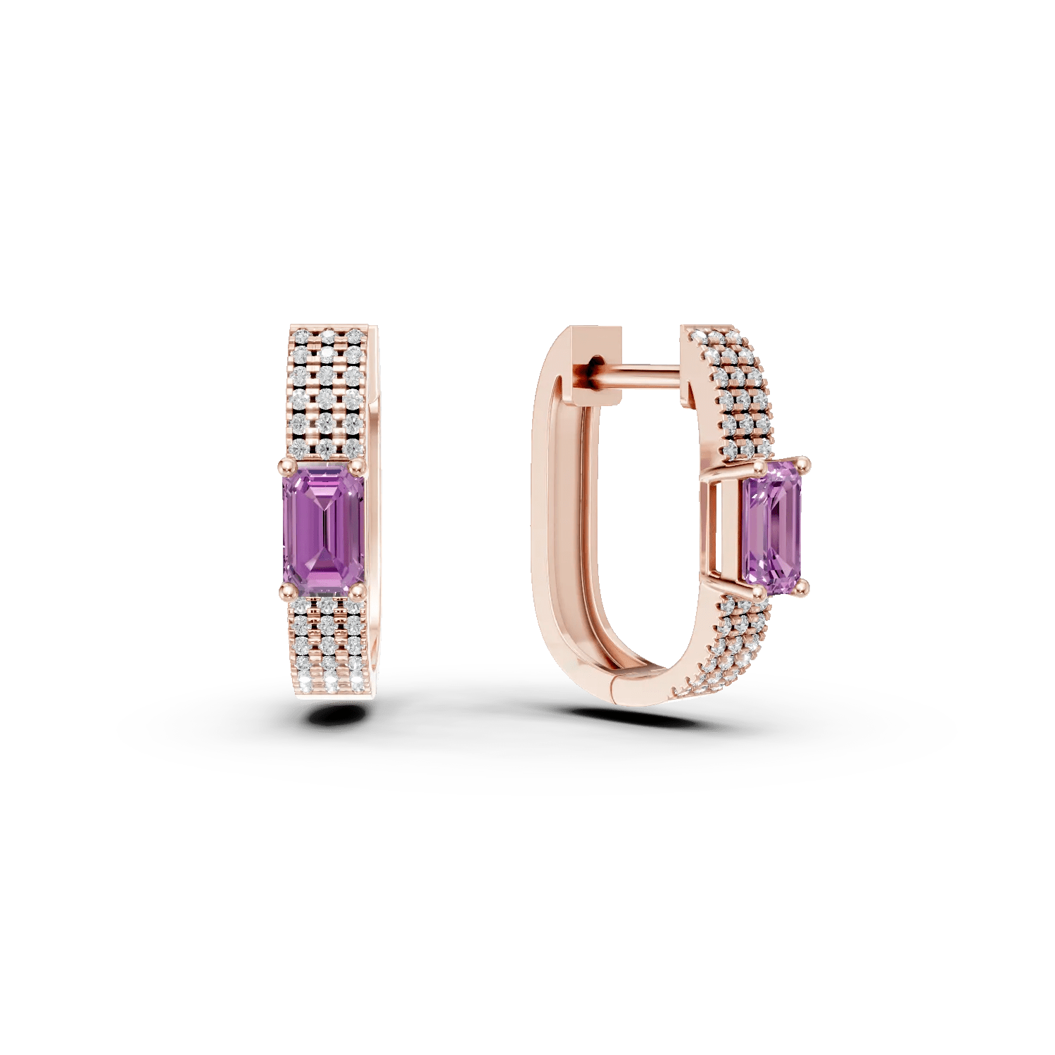 Cercei on ear din aur roz cu safire roz de 0.5ct și diamante de 0.1ct Cercei on ear din aur roz cu safire roz de 0.5ct și diamante de 0.1ct