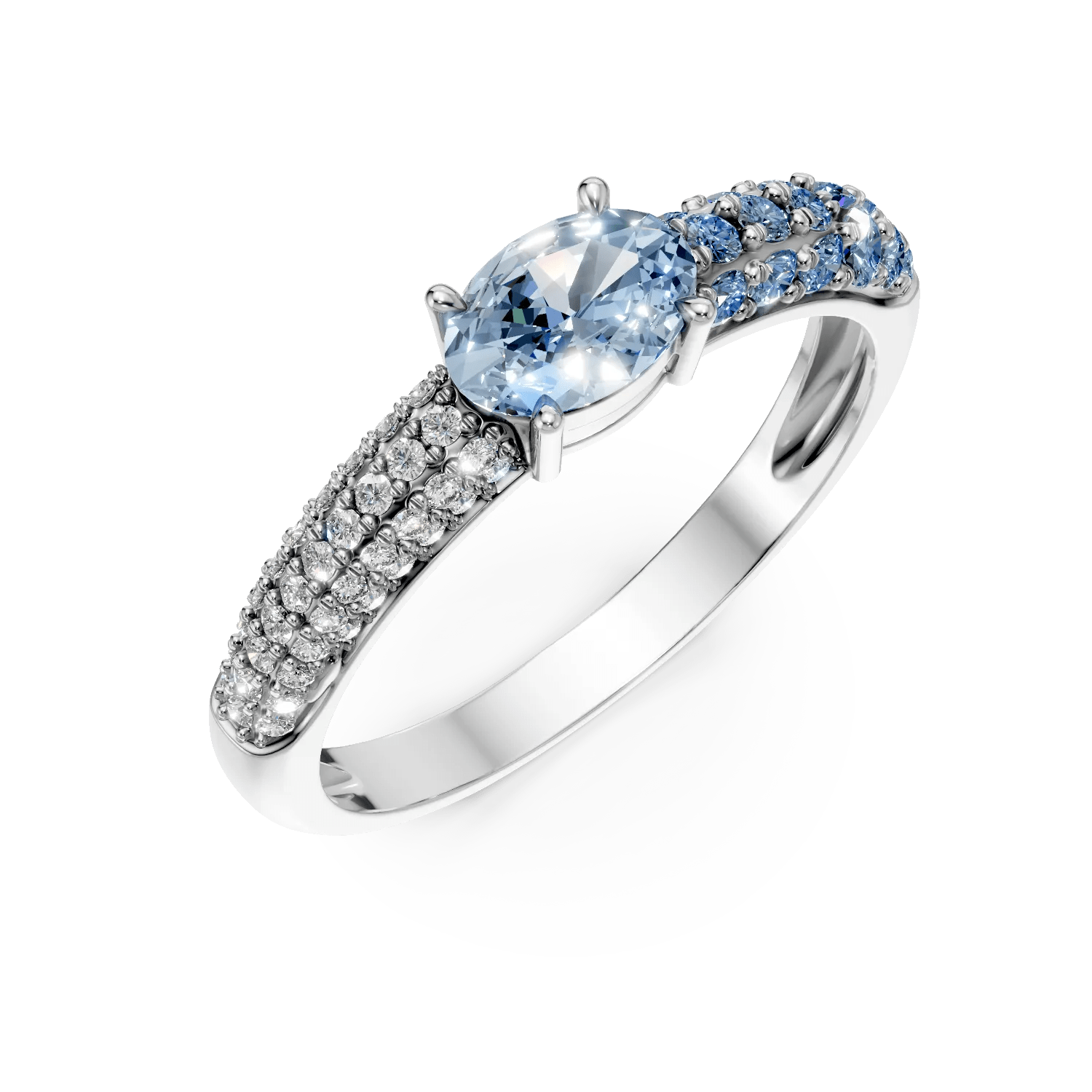 Inel din aur alb cu safire 0.9ct și diamante 0.1ct Inel din aur alb cu safire 0.9ct și diamante 0.1ct