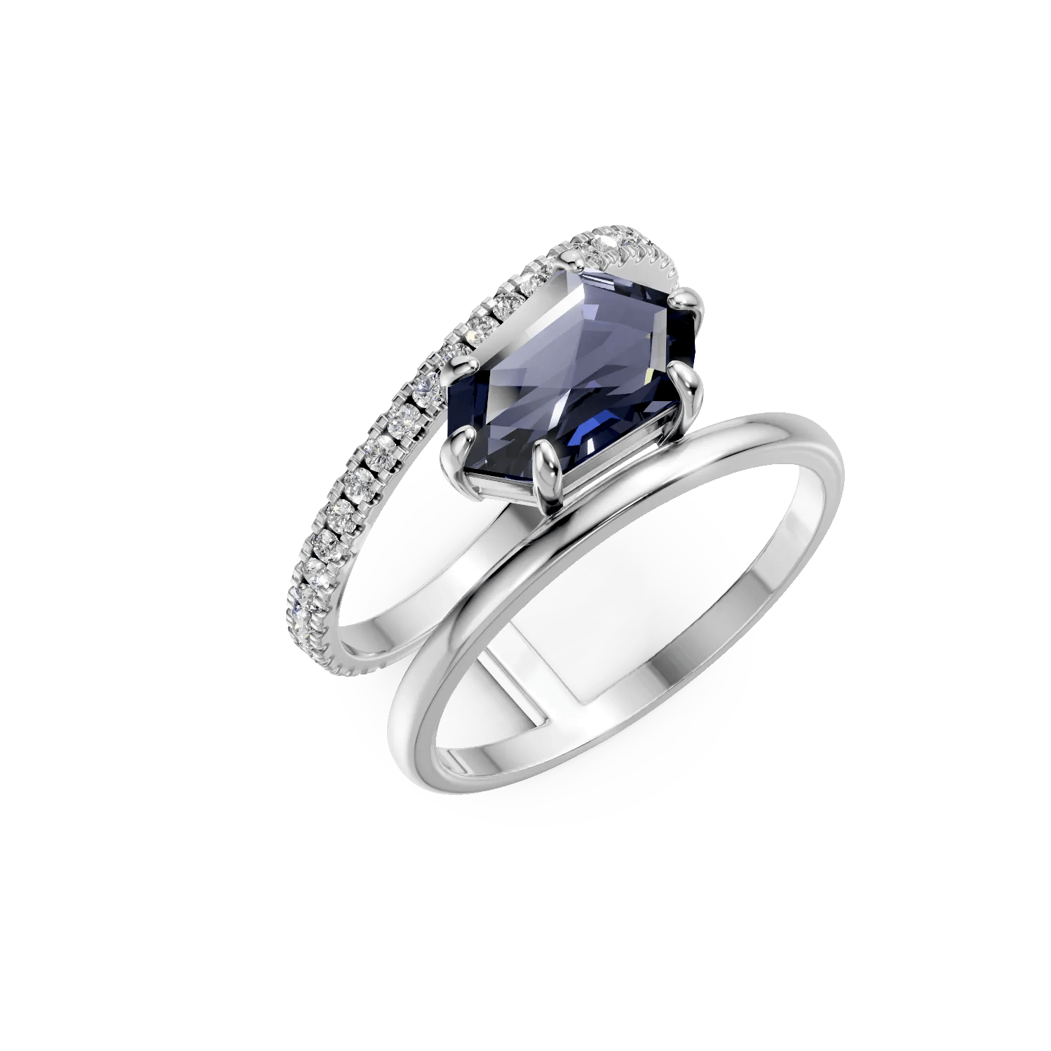 Inel geometric din aur alb cu topaz london blue de 2.1ct și diamante de 0.3ct – Teilor Inel geometric din aur alb cu topaz london blue de 2.1ct și diamante de 0.3ct – Teilor
