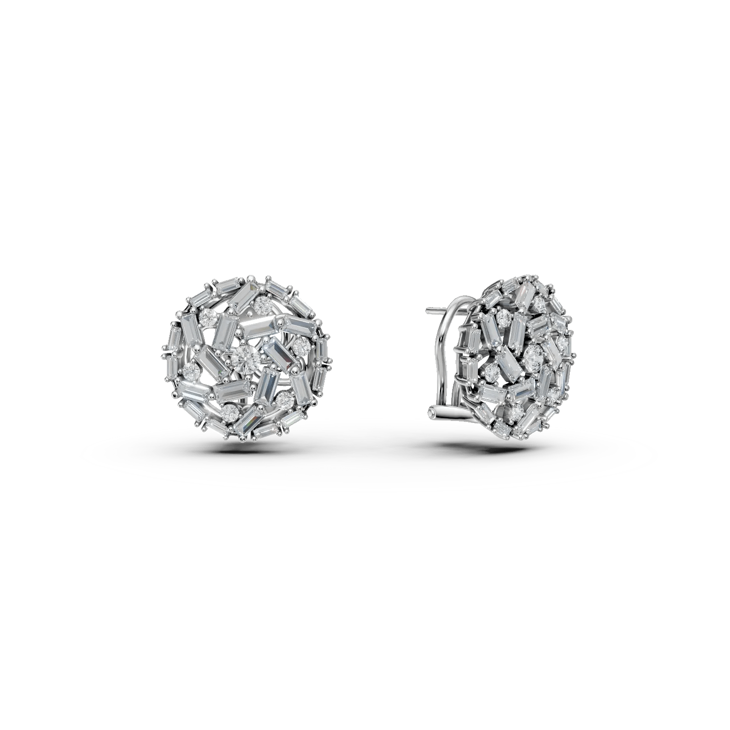 Cercei on ear din aur alb cu diamante baguette și rotunde de 1.4ct Cercei on ear din aur alb cu diamante baguette și rotunde de 1.4ct