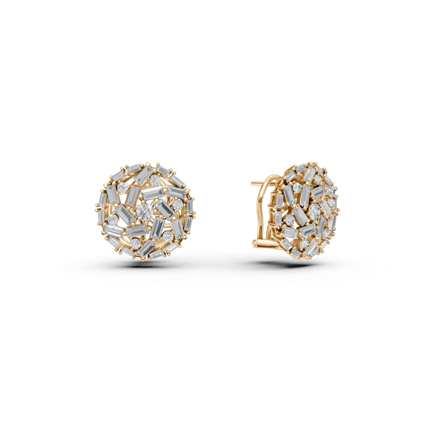 Cercei din aur galben cu diamante baguette și rotunde de 1.4ct Cercei din aur galben cu diamante baguette și rotunde de 1.4ct