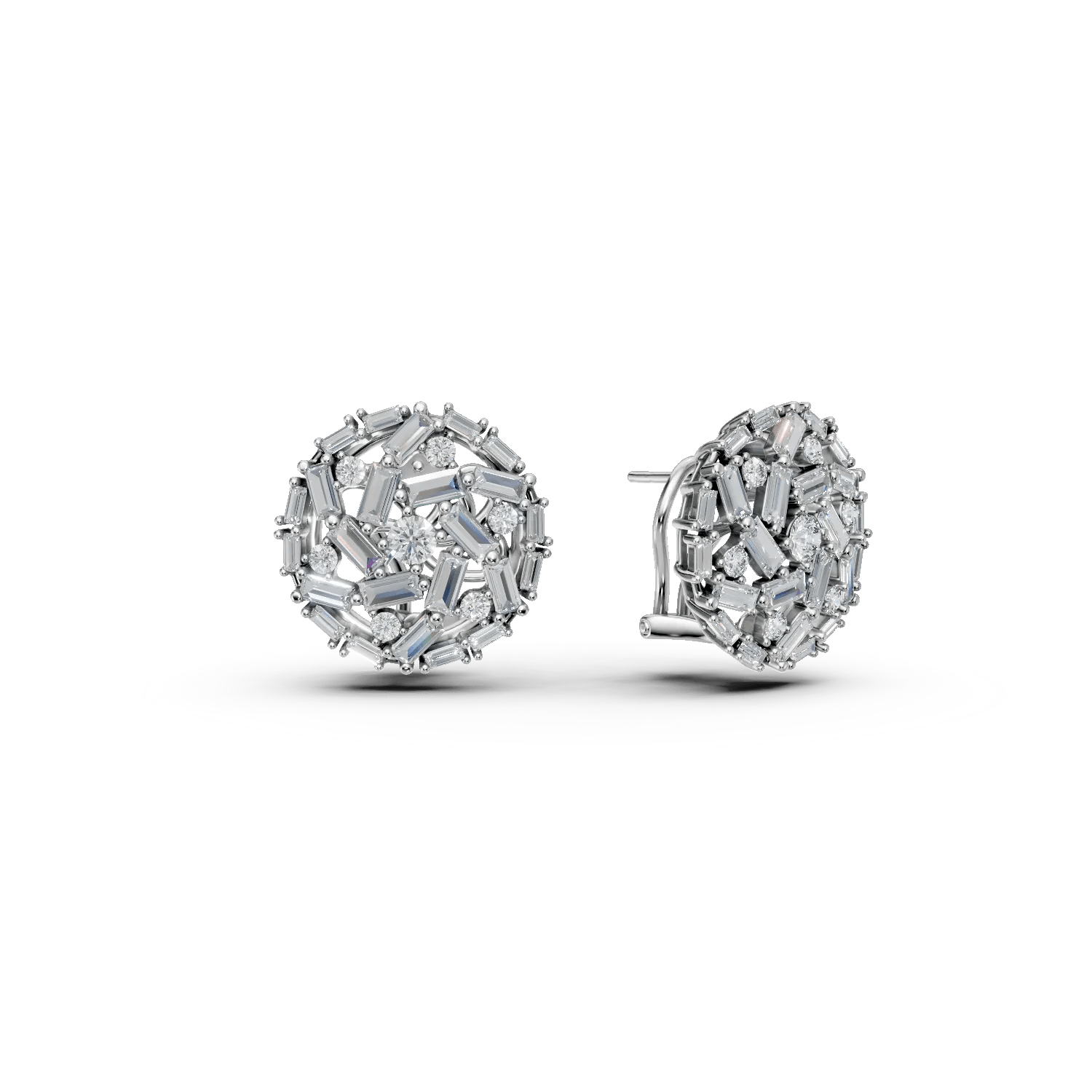 Cercei rotunzi din aur alb cu diamante baguette și rotunde 2.1ct Cercei rotunzi din aur alb cu diamante baguette și rotunde 2.1ct