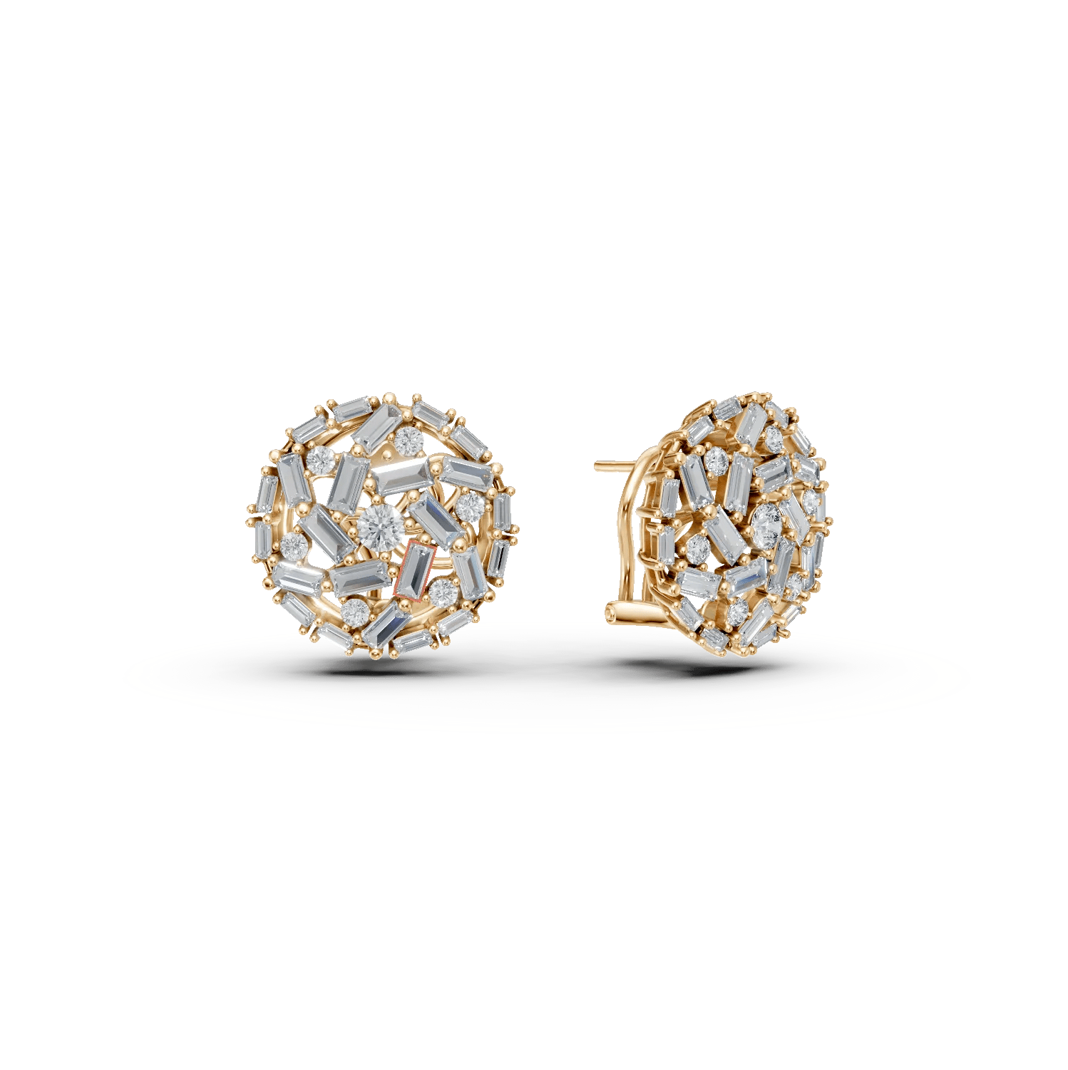Cercei rotunzi din aur galben cu diamante baguette și rotunde de 2.1ct Cercei rotunzi din aur galben cu diamante baguette și rotunde de 2.1ct