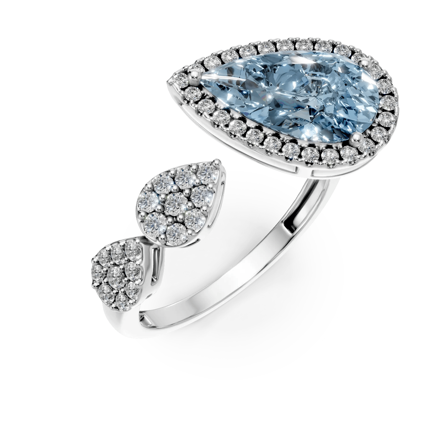 Inel geometric din aur alb cu topaz albastru pear de 2.4ct și diamante de 0.3ct – Teilor Inel geometric din aur alb cu topaz albastru pear de 2.4ct și diamante de 0.3ct – Teilor