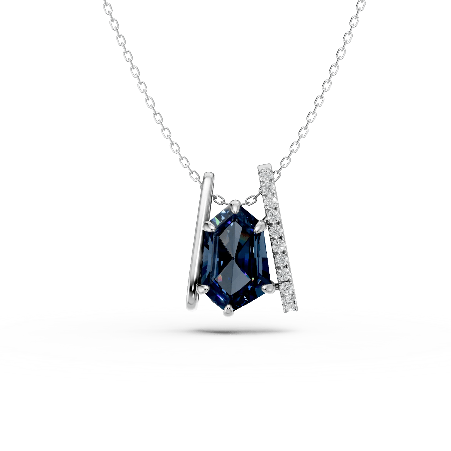 Lanț cu pandantiv geometric din aur alb cu topaz london blue 2.2ct și diamante 0.1ct Lanț cu pandantiv geometric din aur alb cu topaz london blue 2.2ct și diamante 0.1ct