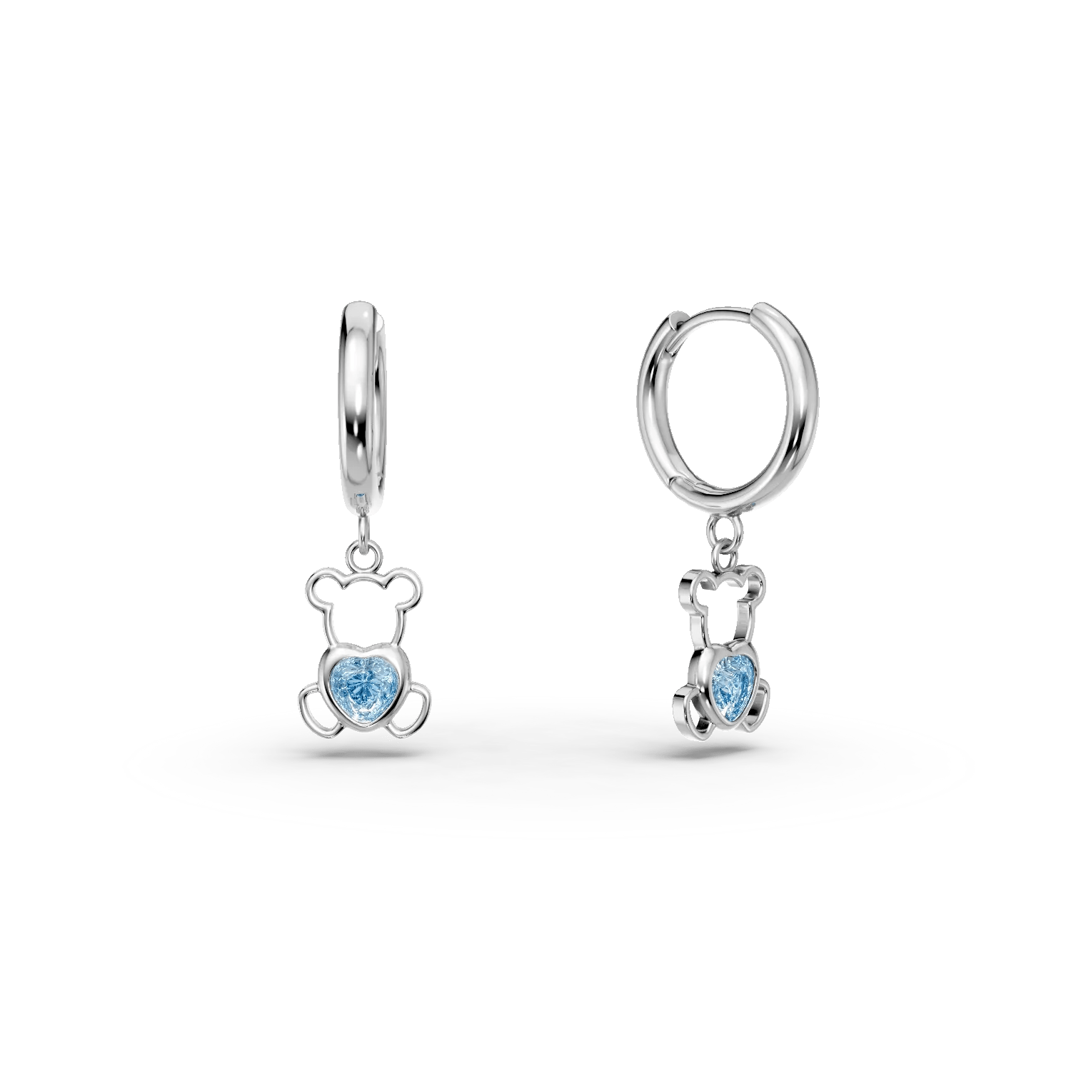 Cercei ursuleț din aur alb cu topaze albastre heart 0.3ct pentru copii Cercei ursuleț din aur alb cu topaze albastre heart 0.3ct pentru copii