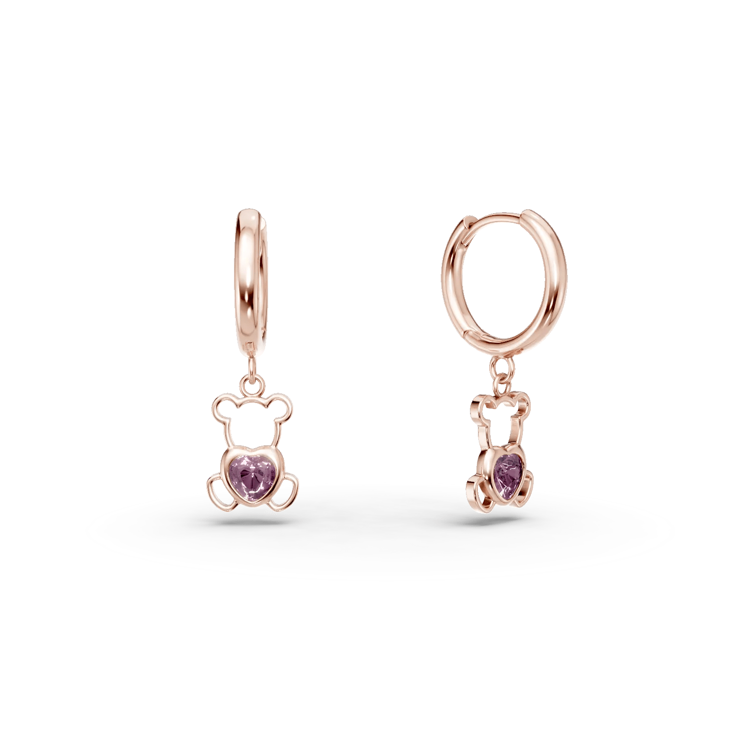 Cercei ursuleț din aur roz cu safire roz heart 0.2ct pentru copii Cercei ursuleț din aur roz cu safire roz heart 0.2ct pentru copii