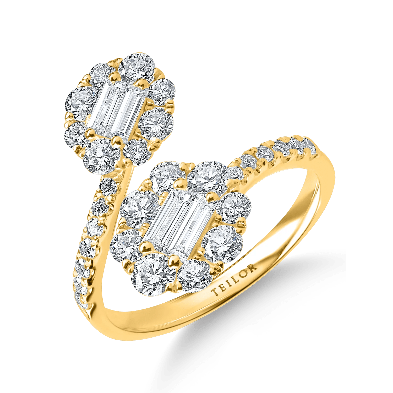 Inel din aur galben cu diamante baguette și rotunde de 1.5ct Inel din aur galben cu diamante baguette și rotunde de 1.5ct