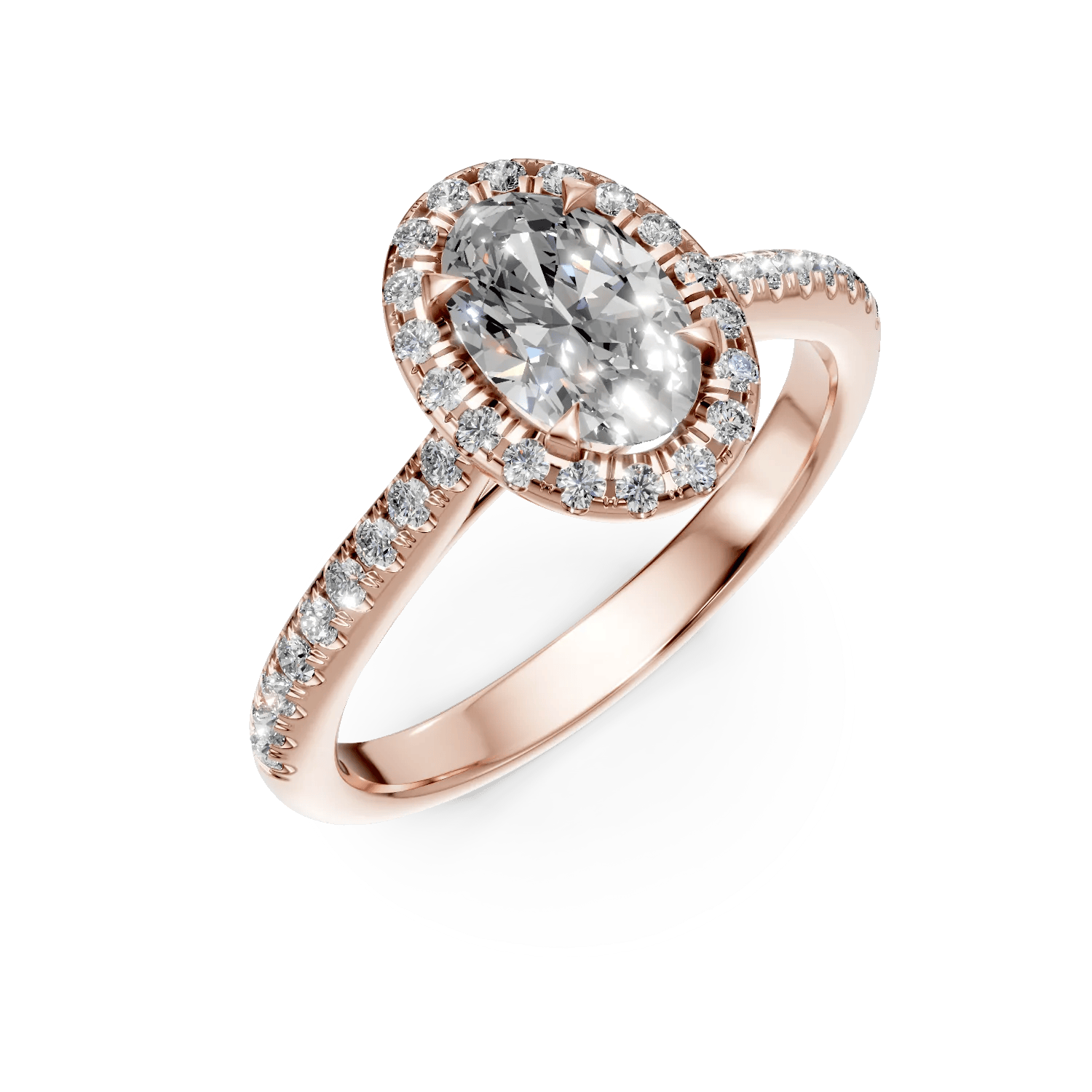 Inel de logodnă din aur roz cu diamante ovale și rotunde de 1ct – Teilor Inel de logodnă din aur roz cu diamante ovale și rotunde de 1ct – Teilor