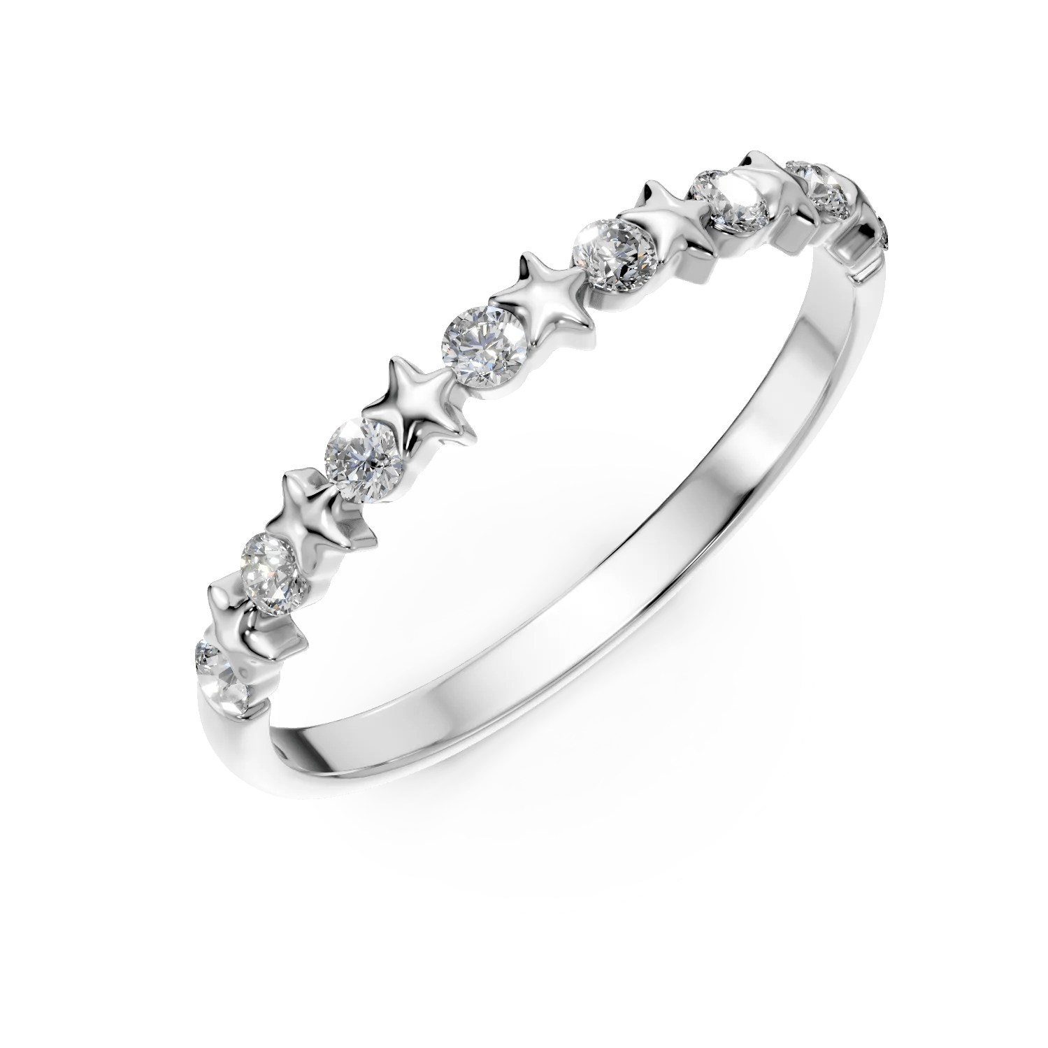 Inel cu stelute din aur alb și diamante de 0.1ct Inel cu stelute din aur alb și diamante de 0.1ct