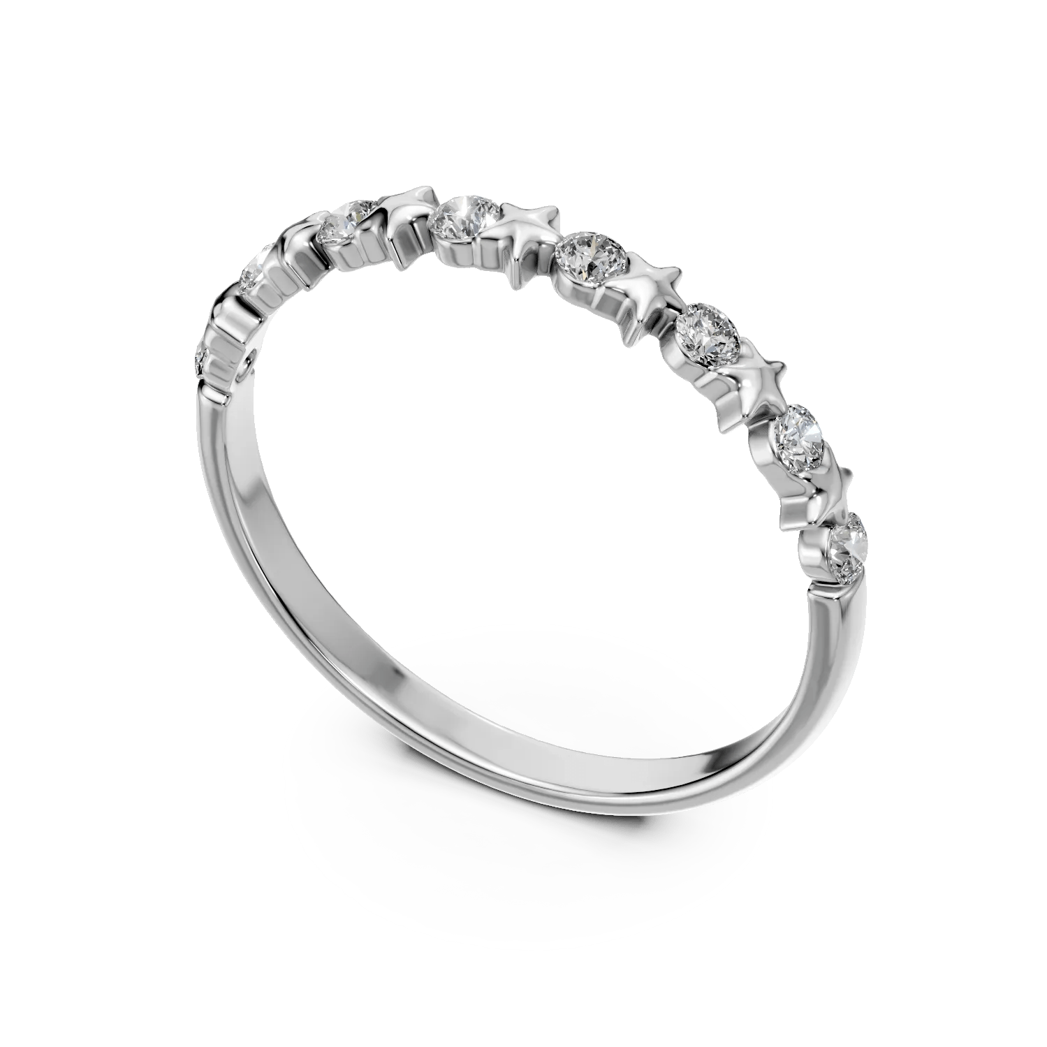 Inel cu stelute din aur alb și diamante Inel cu stelute din aur alb și diamante