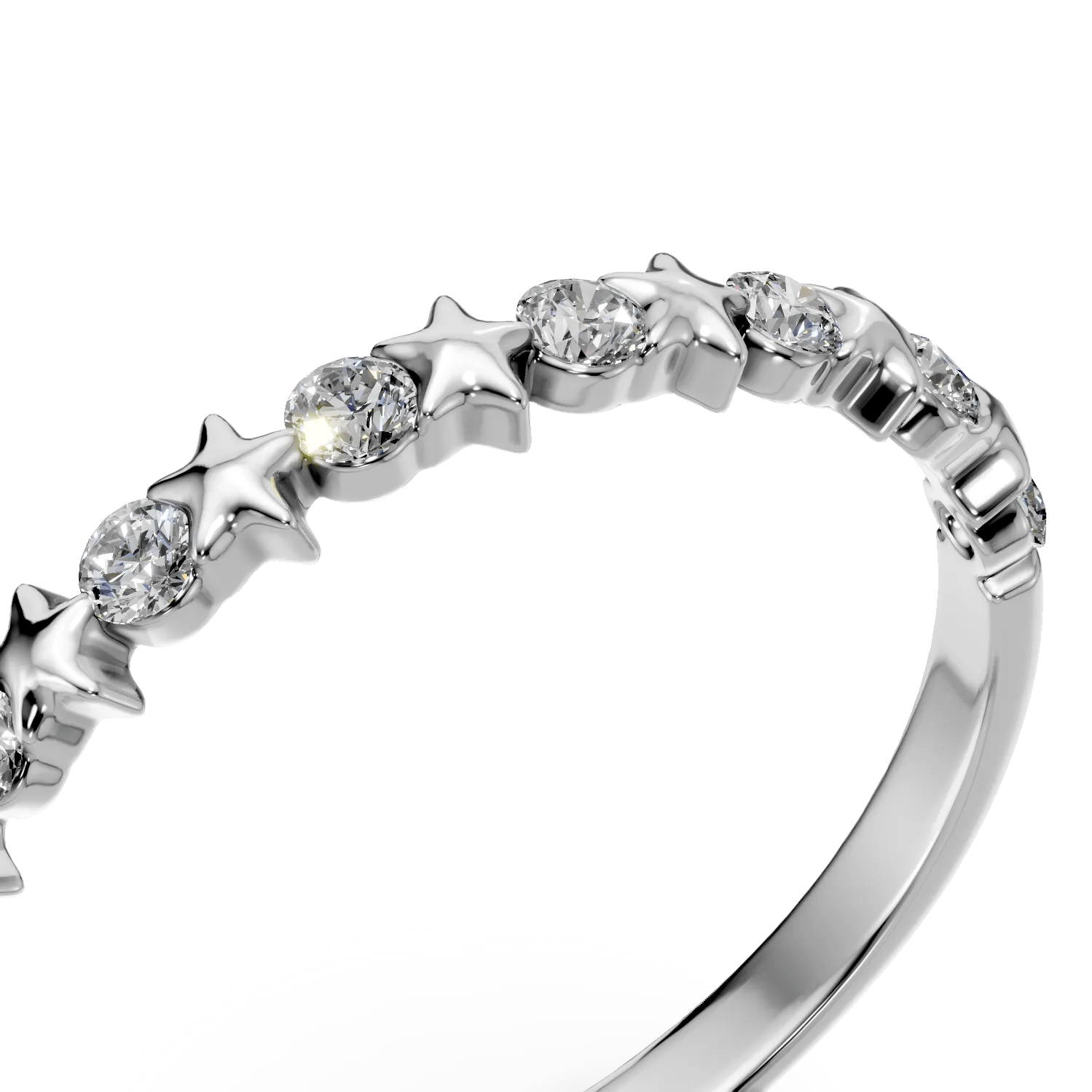 Inel cu stelute din aur alb și diamante Inel cu stelute din aur alb și diamante