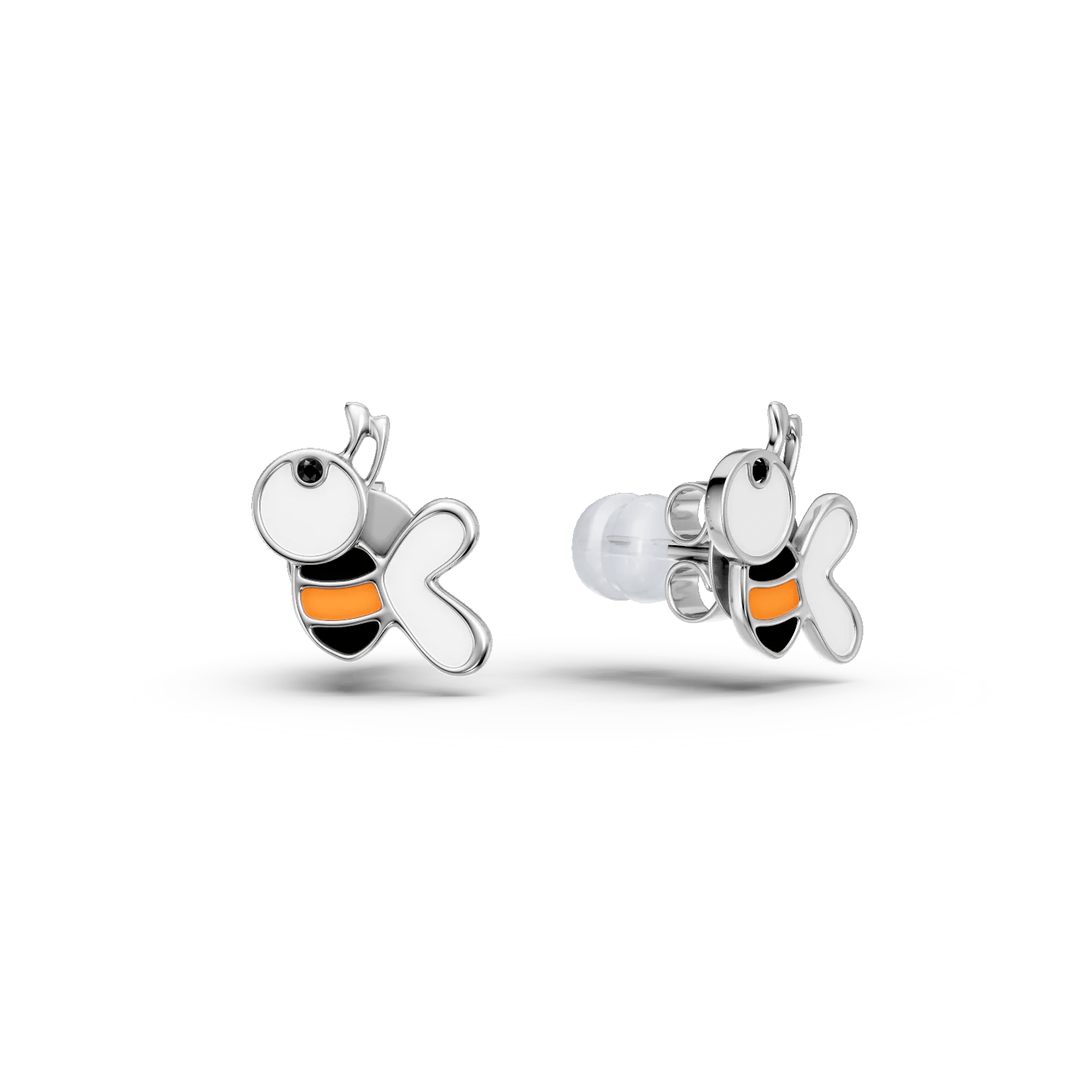 Cercei albinute din aur alb cu diamante negre de 0.005ct pentru copii Cercei albinute din aur alb cu diamante negre de 0.005ct pentru copii