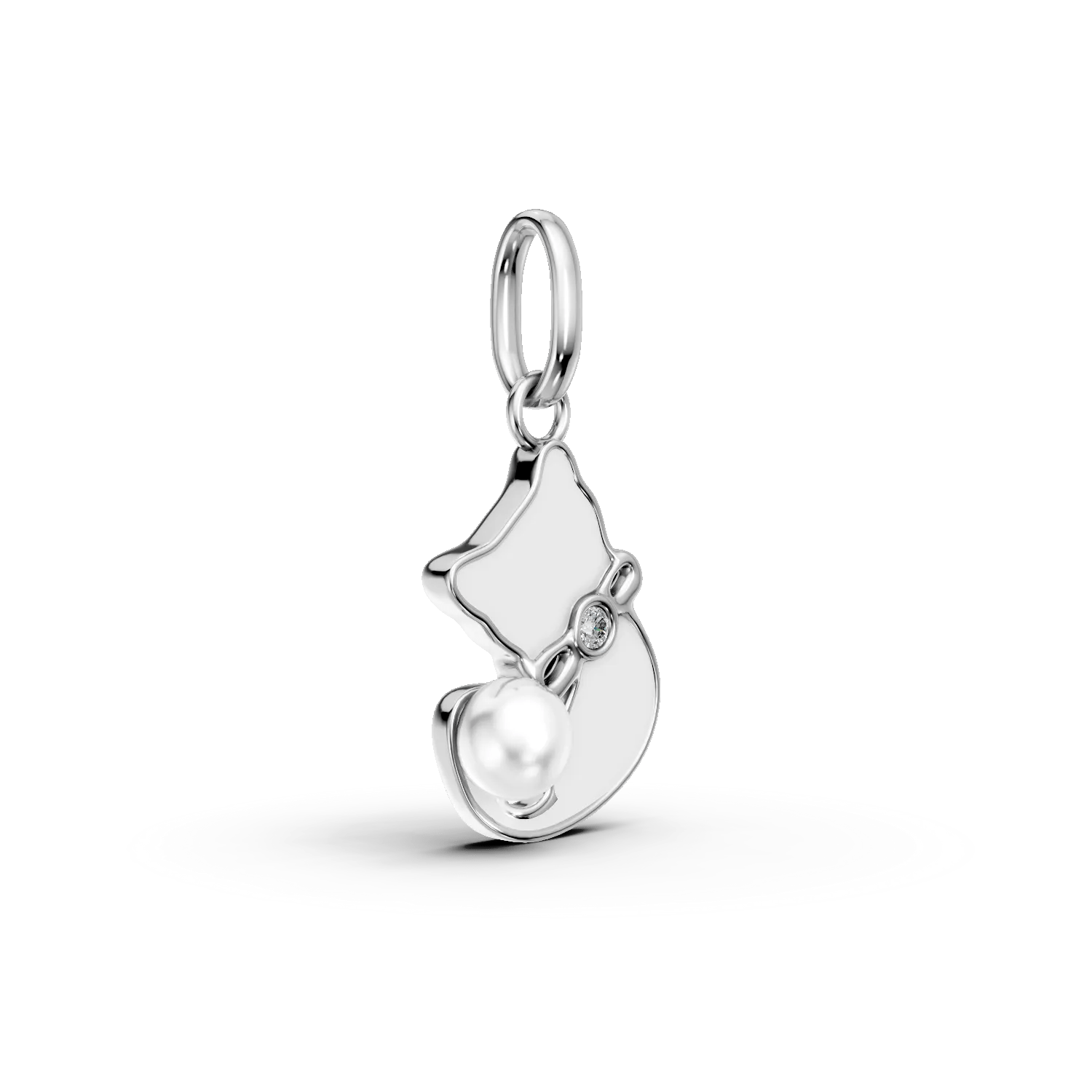 Pandantiv pisică din aur alb cu diamante Pandantiv pisică din aur alb cu diamante