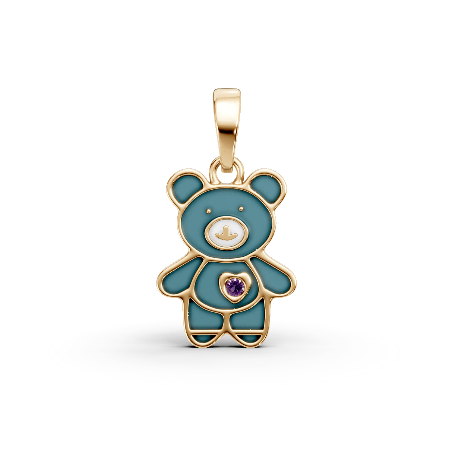 Pandantiv ursuleț din aur galben cu safir roz 0.01ct pentru copii Pandantiv ursuleț din aur galben cu safir roz 0.01ct pentru copii