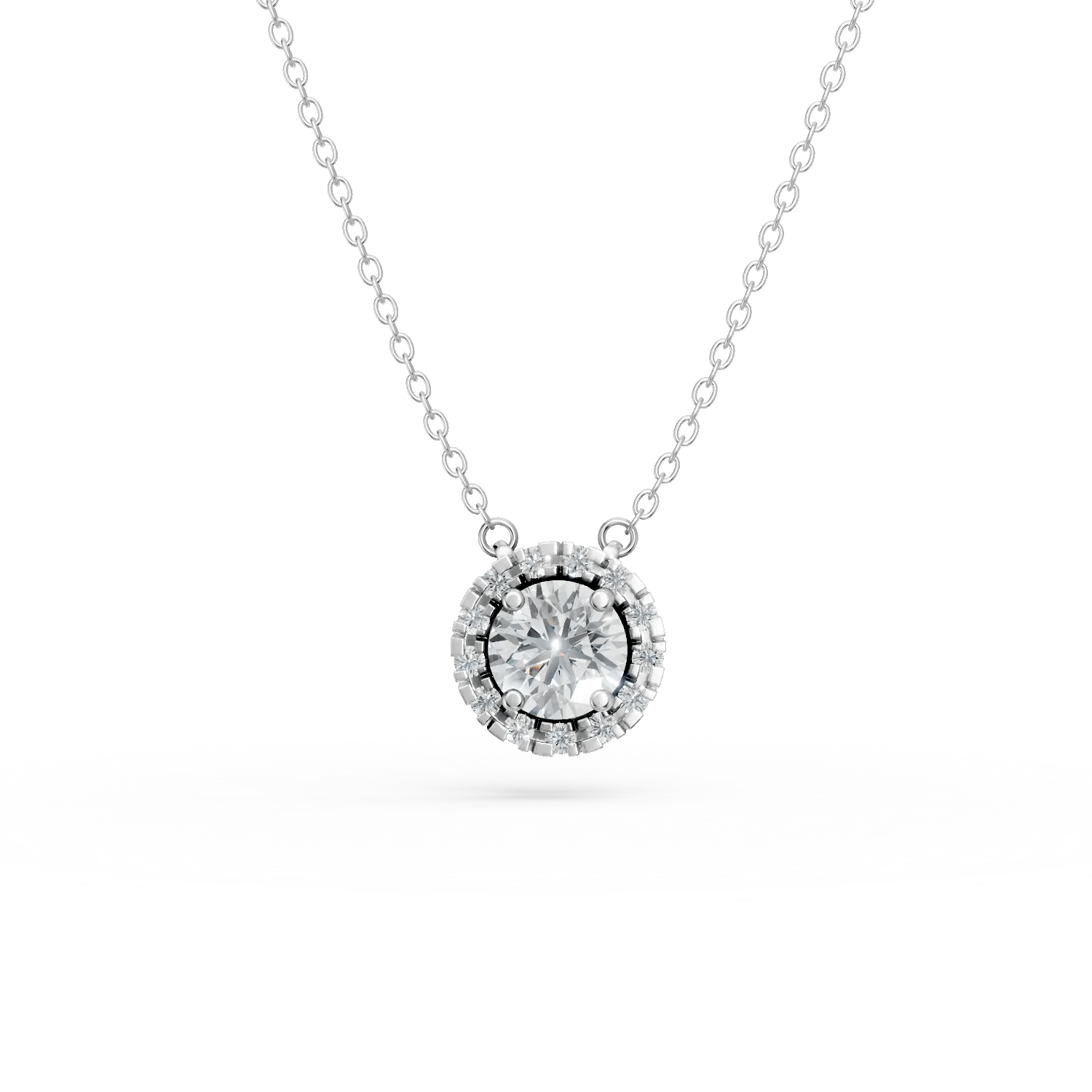 Lanț cu pandantiv rotund din aur alb cu diamante de 0.6ct create în laborator Lanț cu pandantiv rotund din aur alb cu diamante de 0.6ct create în laborator