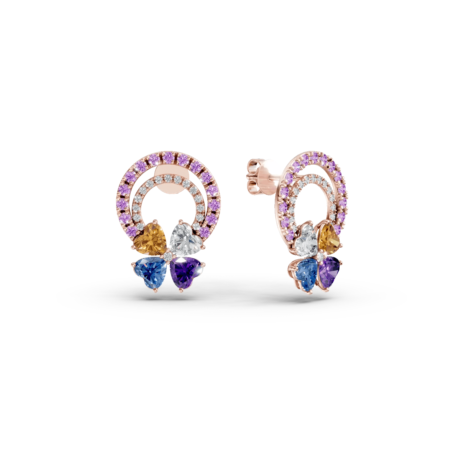 Cercei floare din aur roz cu pietre preţioase şi semipreţioase de 2.8ct Cercei floare din aur roz cu pietre preţioase şi semipreţioase de 2.8ct
