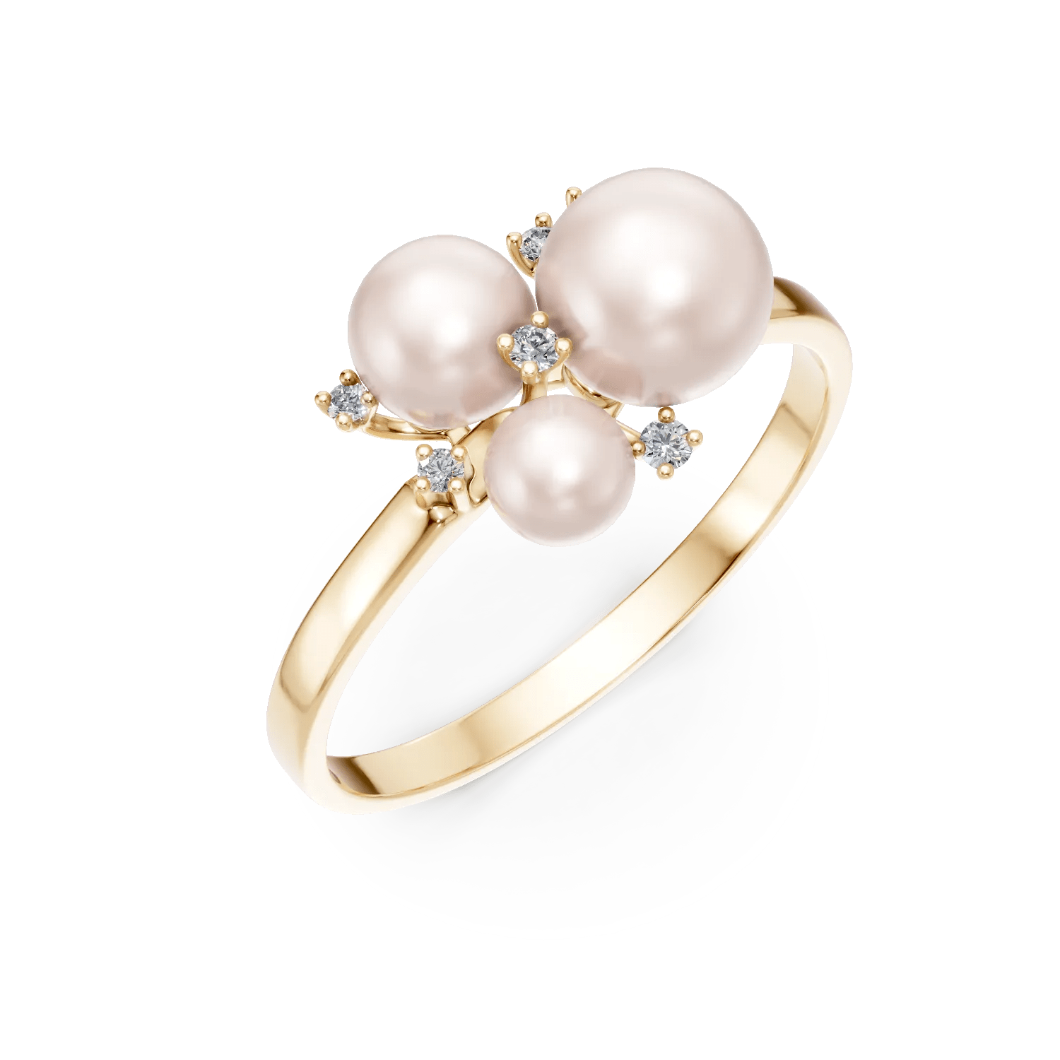 Inel din aur galben cu diamante de 0.08ct și perle de cultură Inel din aur galben cu diamante de 0.08ct și perle de cultură