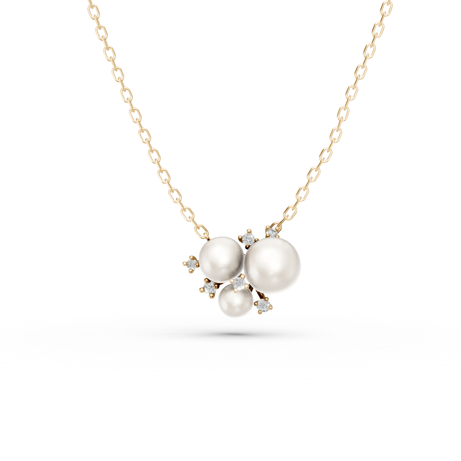 Lant cu pandantiv din aur galben cu diamante de 0.08ct si perle de cultura Lant cu pandantiv din aur galben cu diamante de 0.08ct si perle de cultura