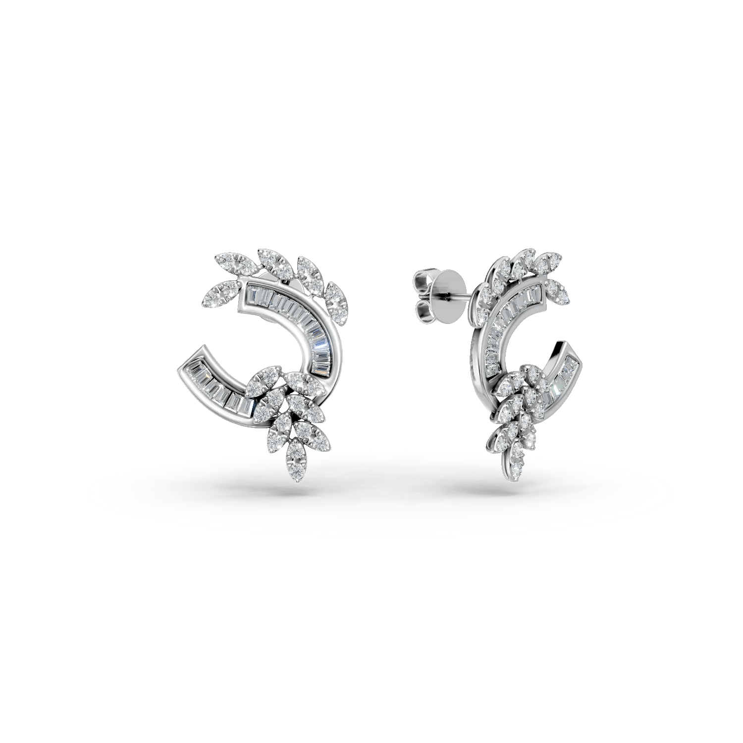 Cercei din aur alb cu diamante baguette și rotunde de 0.8ct Cercei din aur alb cu diamante baguette și rotunde de 0.8ct