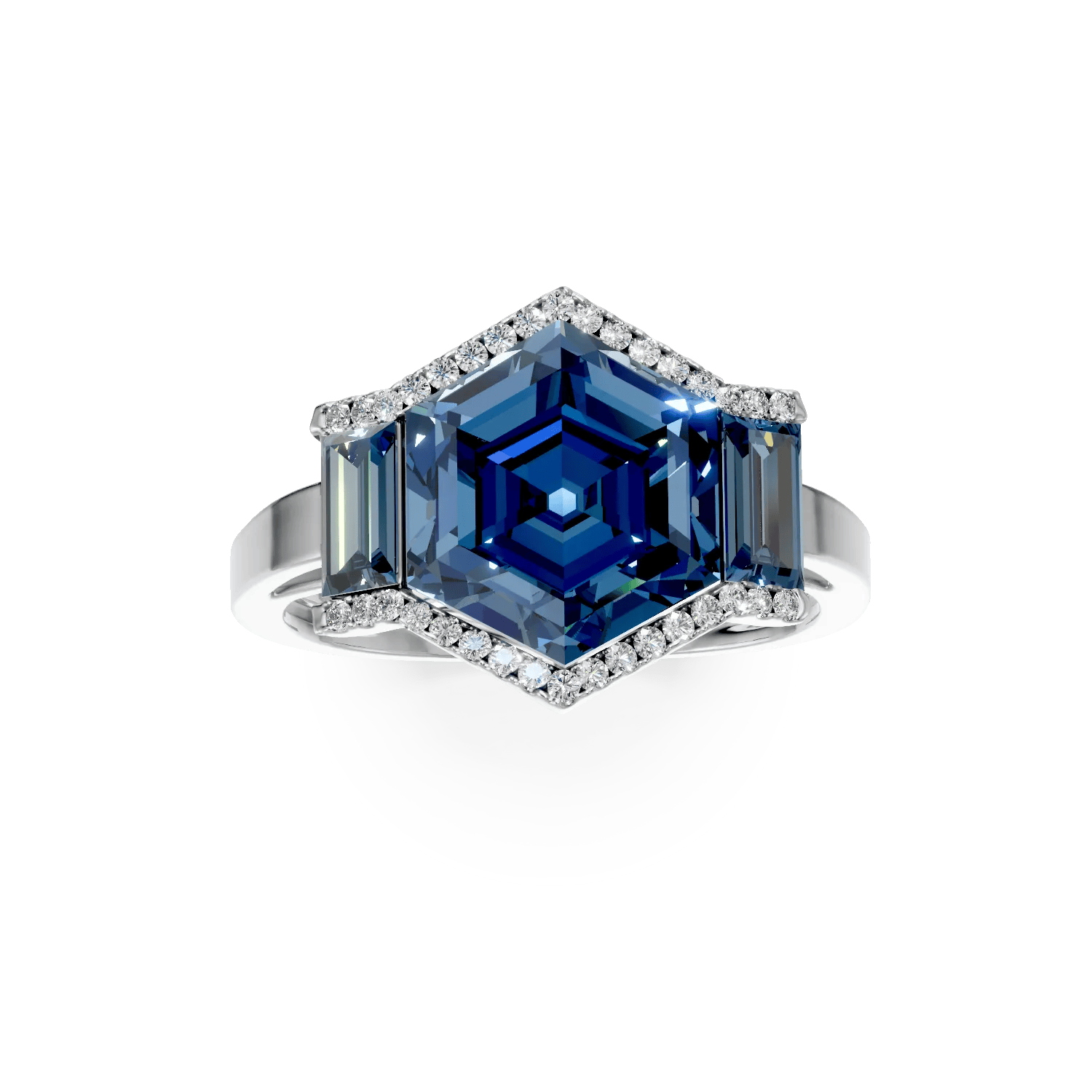 Inel geometric din aur alb cu topaze și diamante – Teilor Inel geometric din aur alb cu topaze și diamante - Teilor
