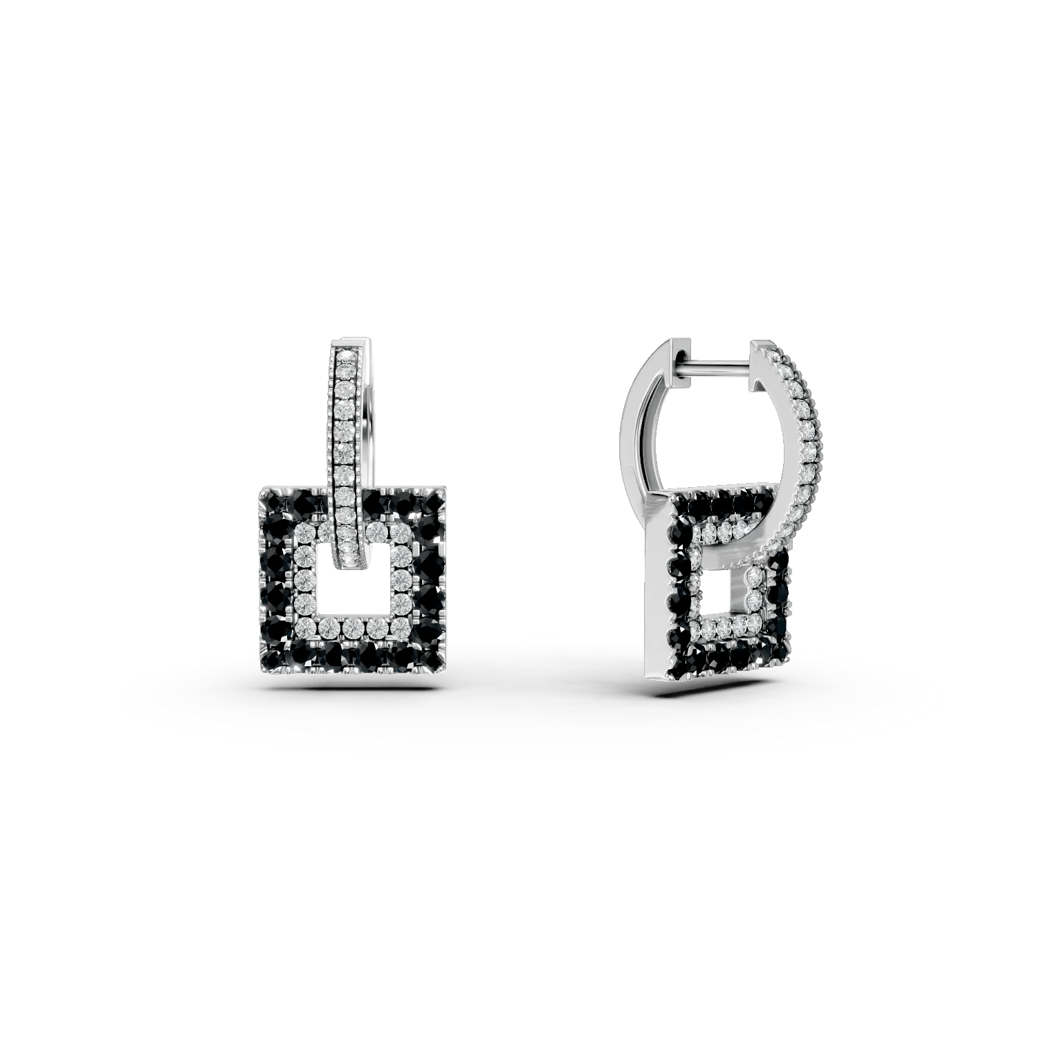 Cercei geometrici din aur alb cu diamante negre și incolore de 1.3ct – Teilor Cercei geometrici din aur alb cu diamante negre și incolore de 1.3ct – Teilor
