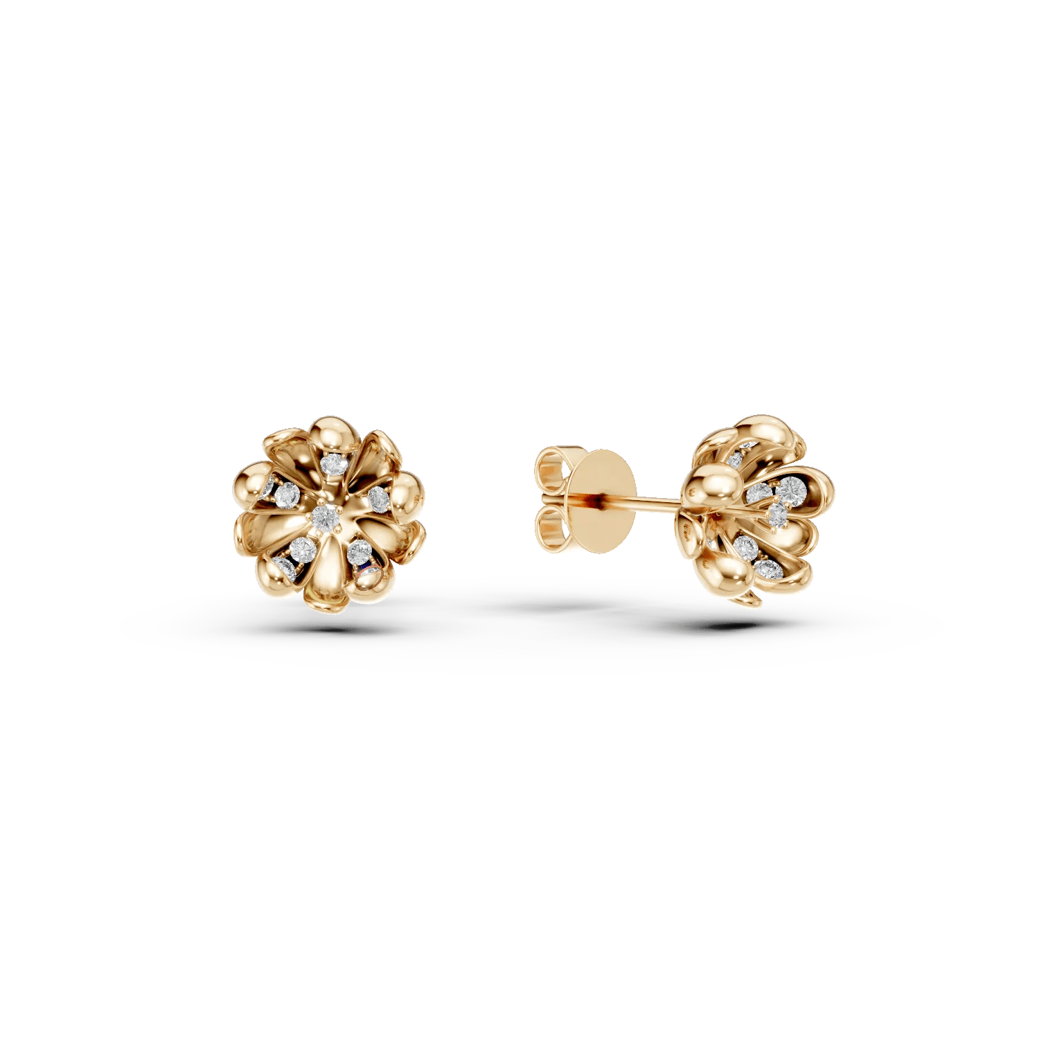 Cercei floare de tei din aur galben cu diamante de 0.1ct Cercei floare de tei din aur galben cu diamante de 0.1ct