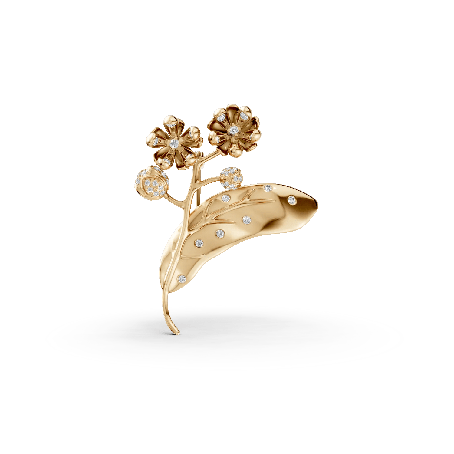 Broșă floare de tei din aur galben cu diamante de 0.1ct Broșă floare de tei din aur galben cu diamante de 0.1ct