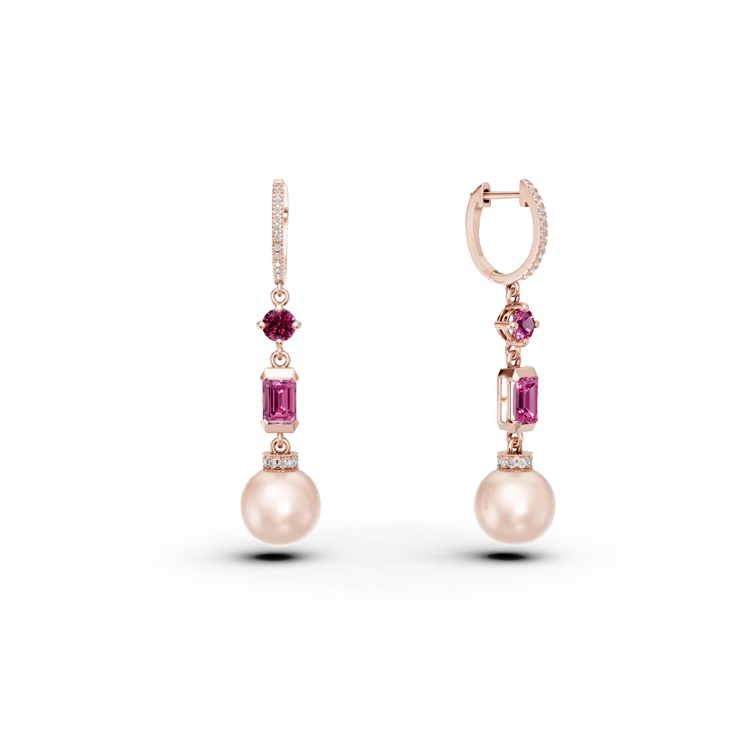 Cercei aur roz cu pietre prețioase și semiprețioase de 16.8ct Cercei aur roz cu pietre prețioase și semiprețioase de 16.8ct