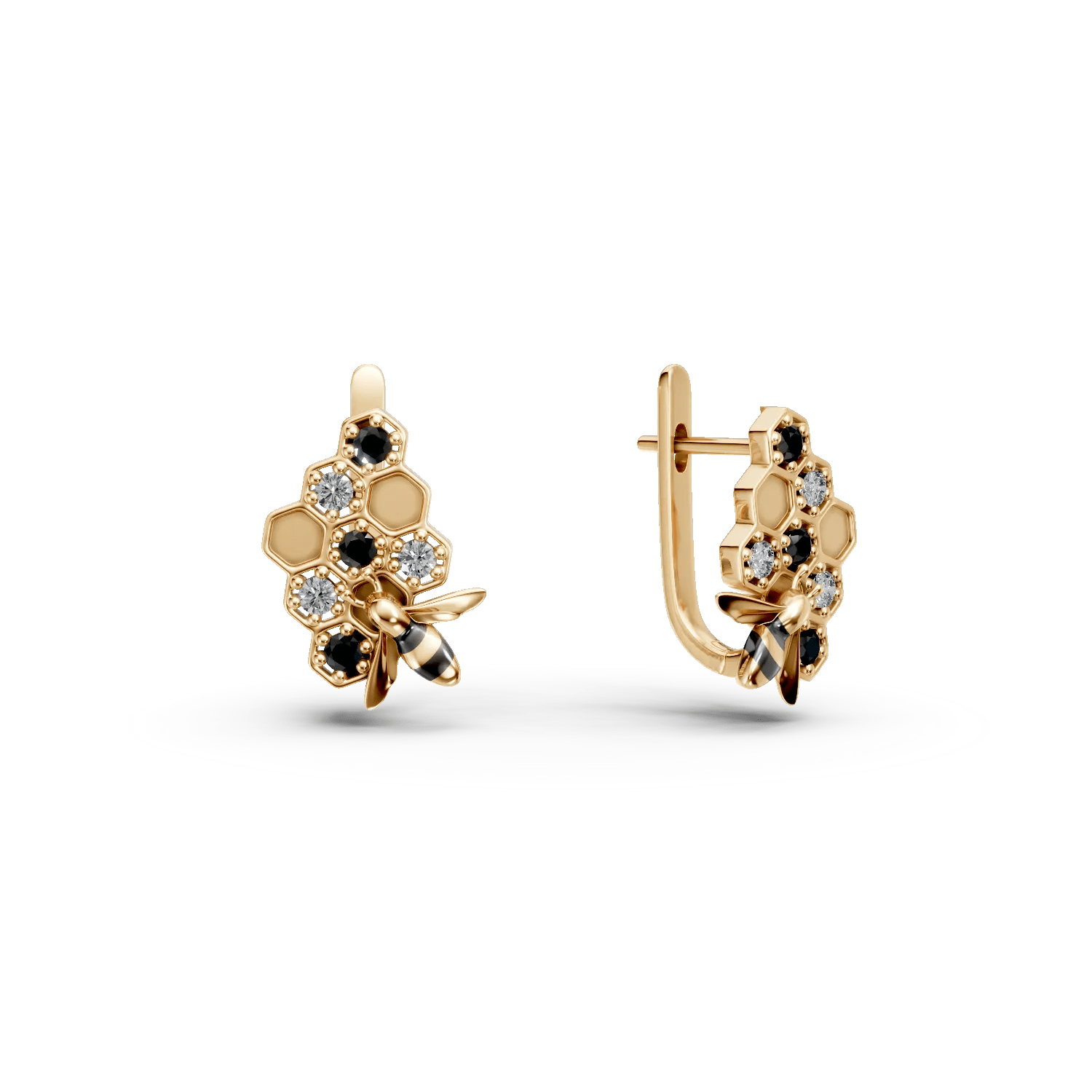 Cercei din aur galben cu diamante negre și incolore de 0.1ct Cercei din aur galben cu diamante negre și incolore de 0.1ct