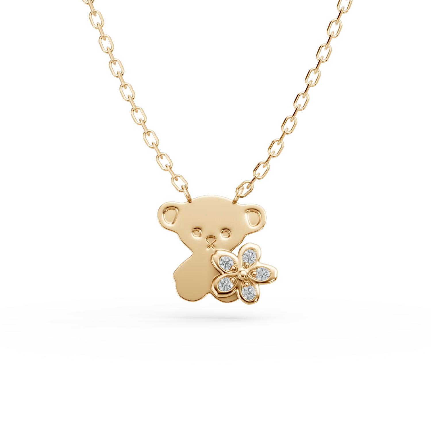 Lanț cu pandantiv ursuleț din aur galben cu diamante de 0.03ct pentru copii Lanț cu pandantiv ursuleț din aur galben cu diamante de 0.03ct pentru copii