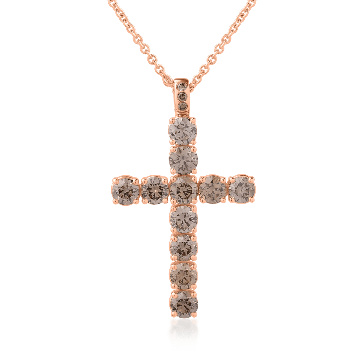Pandantiv cruce cu lanț din aur roz și diamante maro 5.2ct Pandantiv cruce cu lanț din aur roz și diamante maro 5.2ct