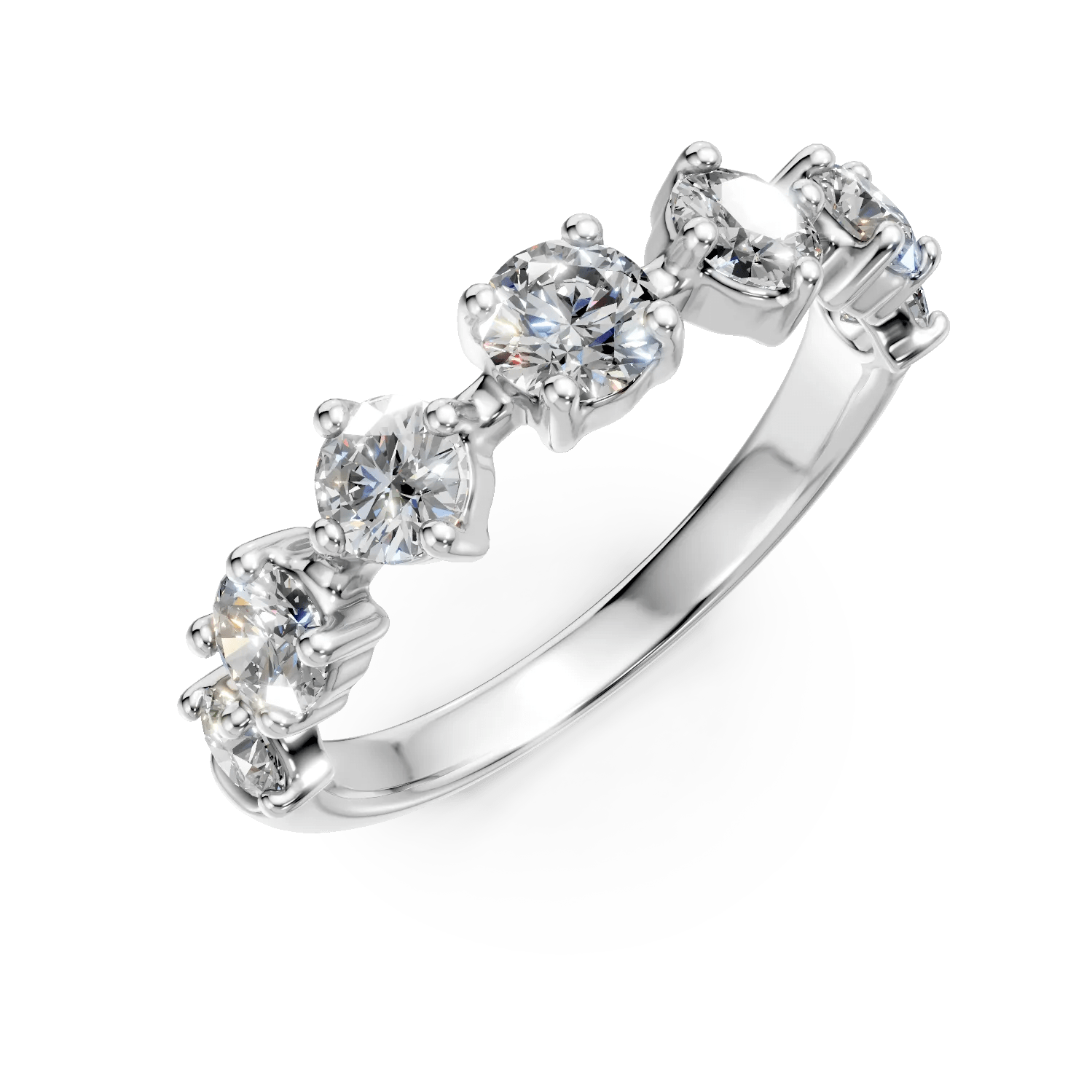 Inel semi-eternity din aur alb cu diamante de 0.9ct create în laborator Inel semi-eternity din aur alb cu diamante de 0.9ct create în laborator