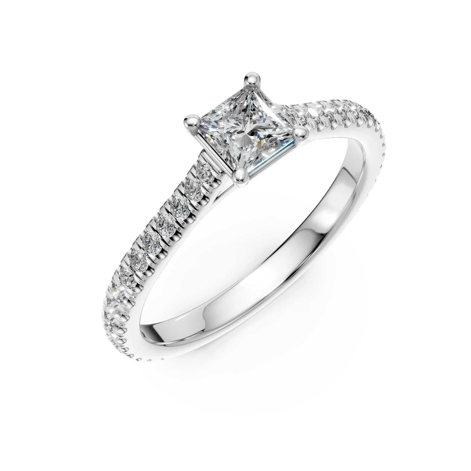Inel de logodnă din aur alb cu diamant princess de 0.4ct și diamante de 0.1ct Inel de logodnă din aur alb cu diamant princess de 0.4ct și diamante de 0.1ct