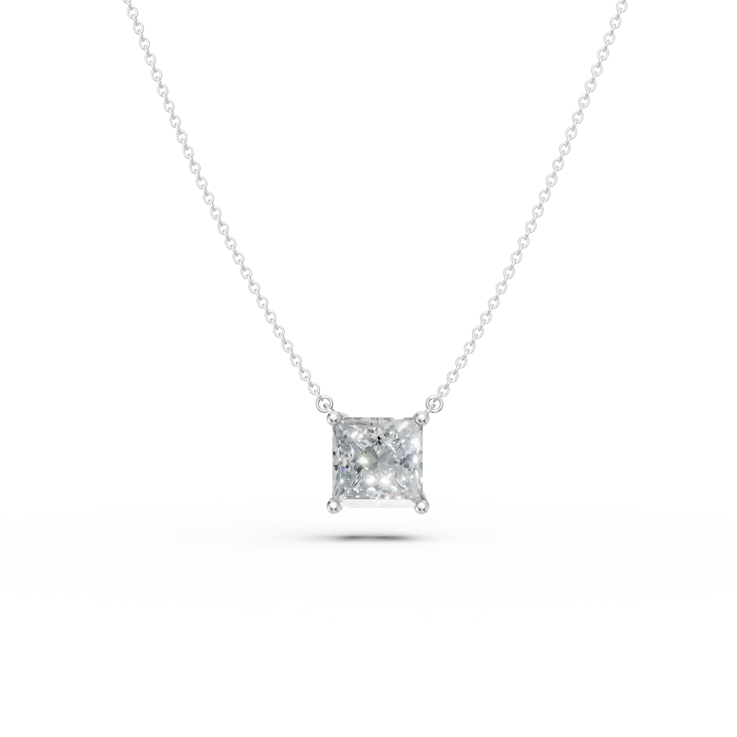 Lanț cu pandantiv din aur alb și diamant princess solitaire de 1ct creat în laborator Lanț cu pandantiv din aur alb și diamant princess solitaire de 1ct creat în laborator