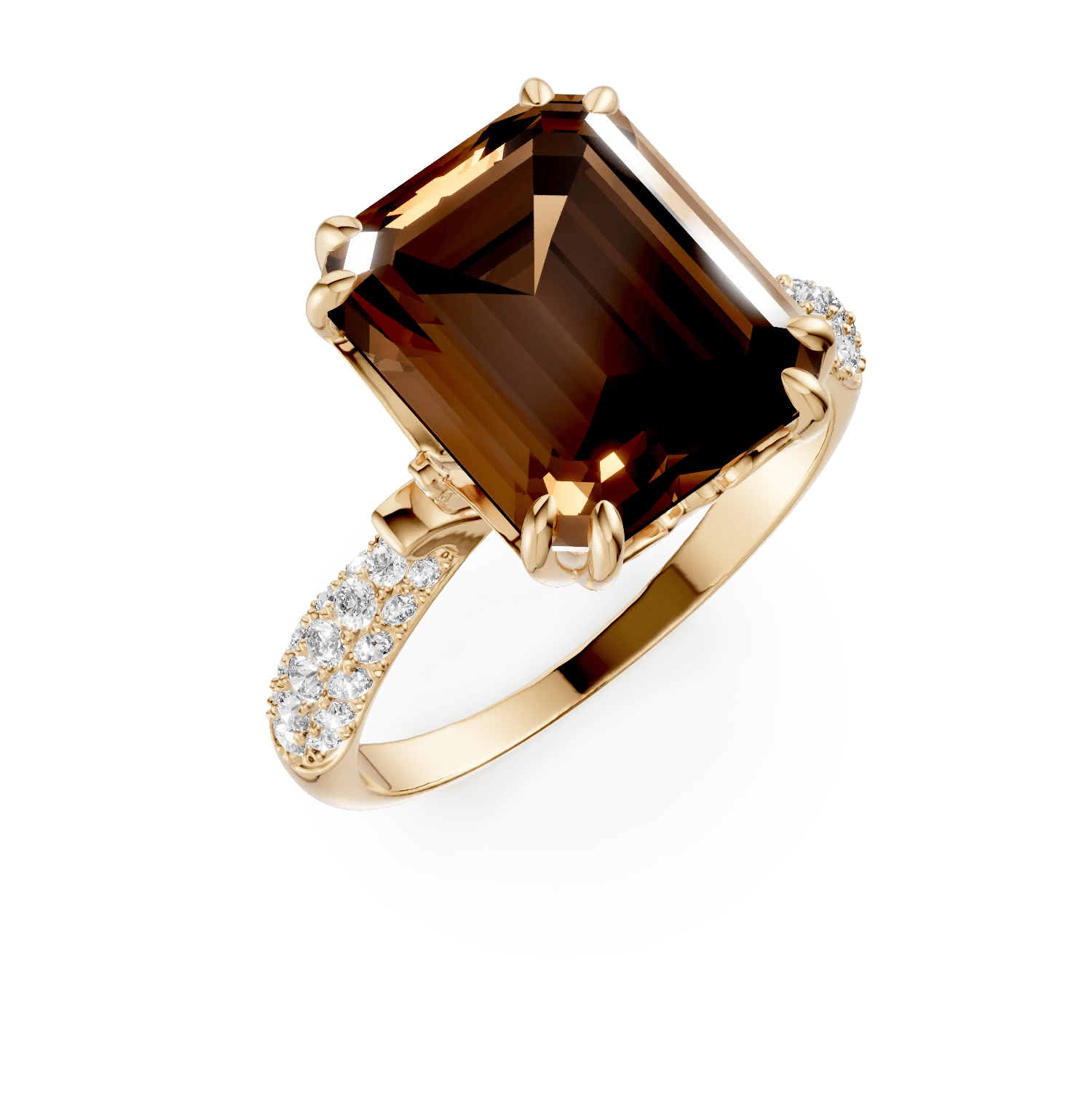Inel geometric din aur galben cu cuart fumuriu octogonal de 5.6ct și diamante de 0.3ct – Teilor Inel geometric din aur galben cu cuart fumuriu octogonal de 5.6ct și diamante de 0.3ct – Teilor