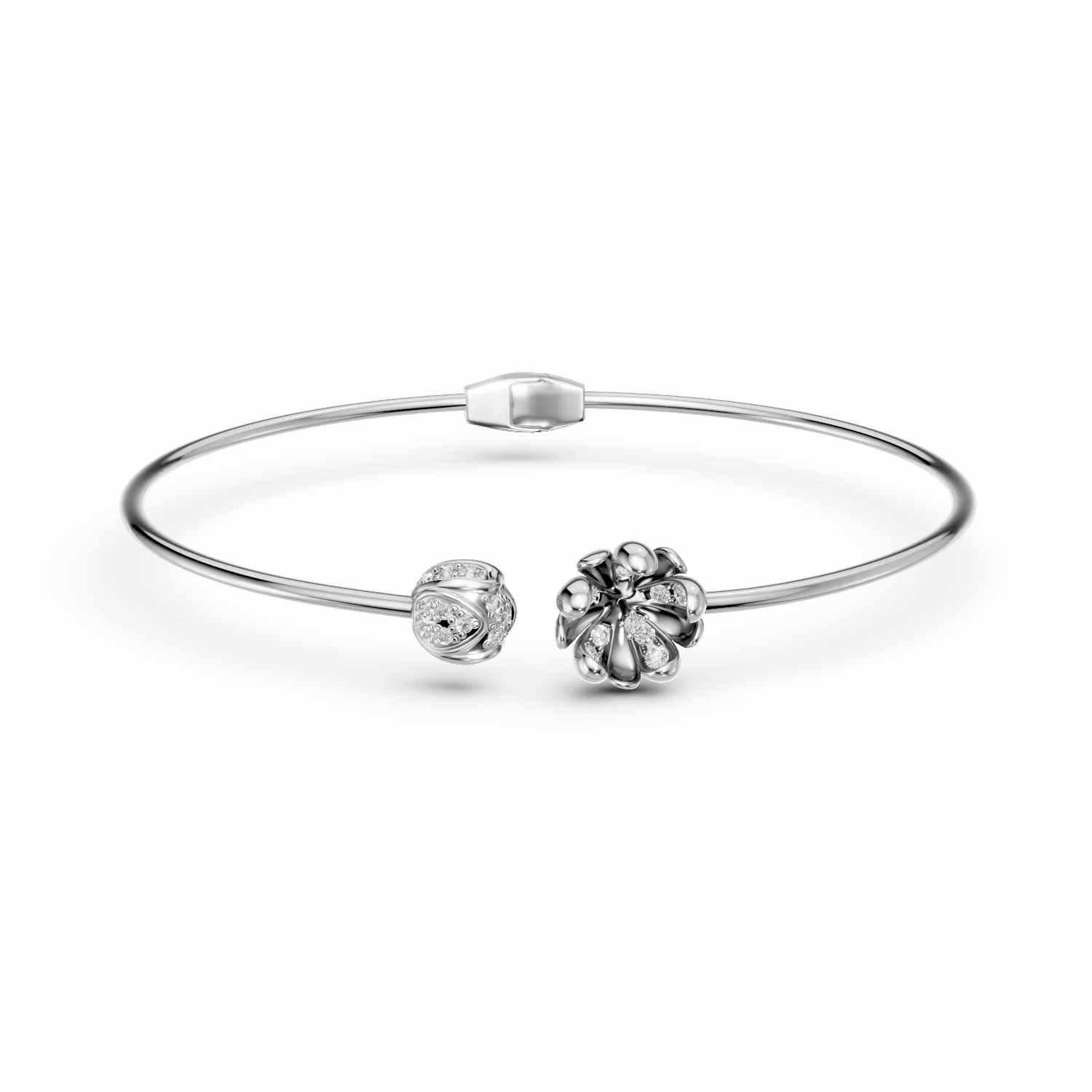 Brățară deschisă flori de tei din aur alb cu diamante de 0.17ct – Teilor Brățară deschisă flori de tei din aur alb cu diamante de 0.17ct – Teilor