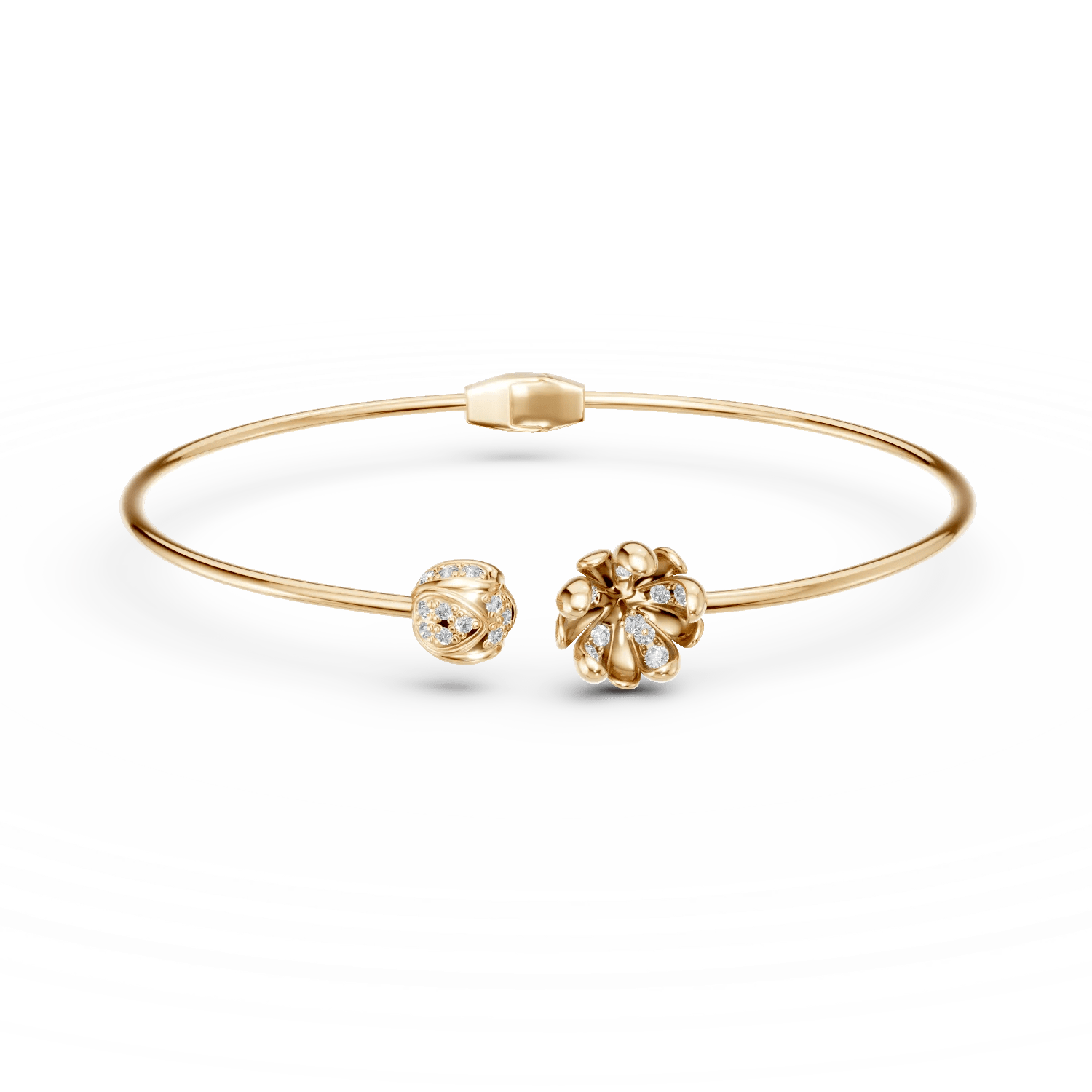 Brățară deschisă flori de tei din aur galben cu diamante de 0.2ct Brățară deschisă flori de tei din aur galben cu diamante de 0.2ct