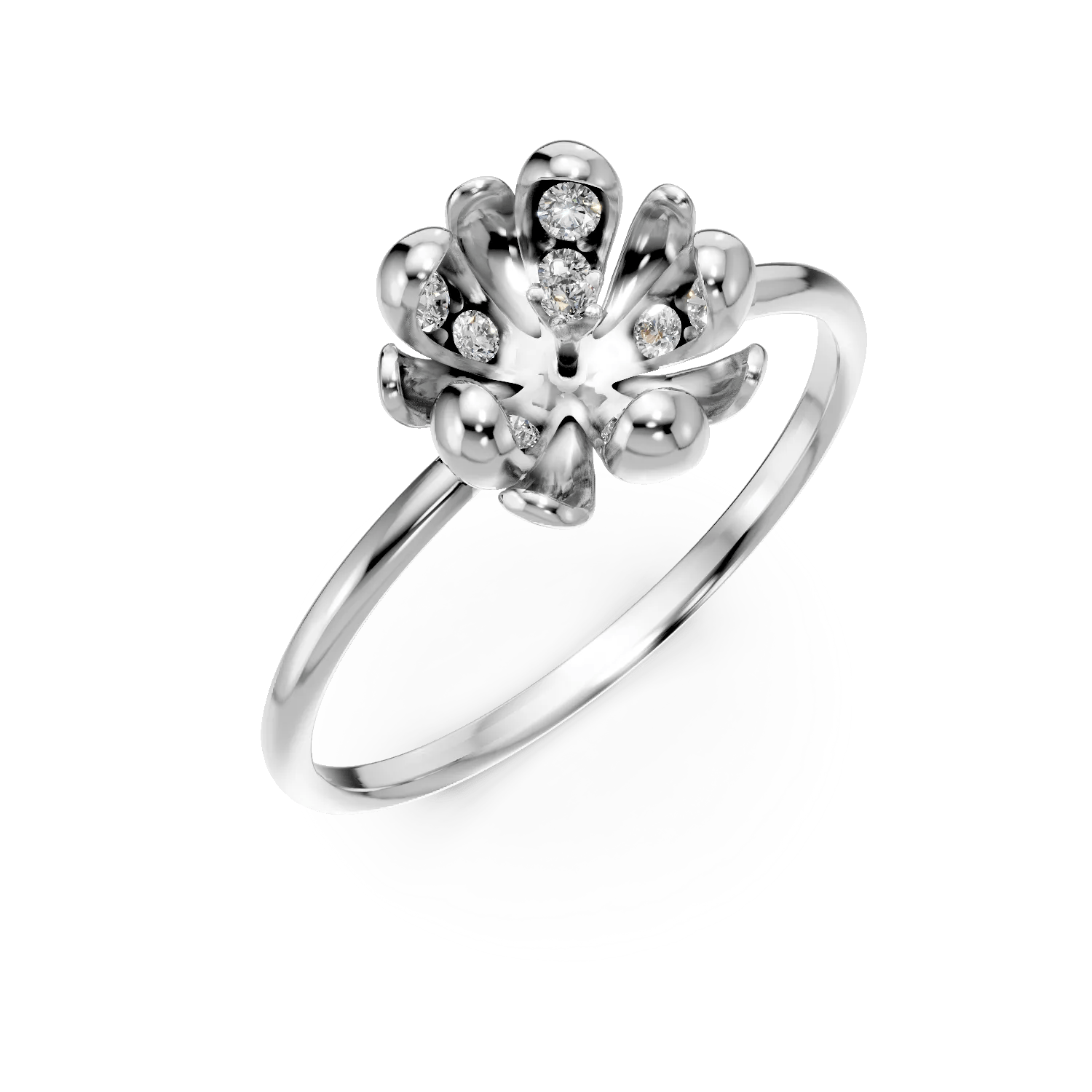 Inel floare de tei din aur alb cu diamante de 0.09ct – Teilor Inel floare de tei din aur alb cu diamante de 0.09ct – Teilor