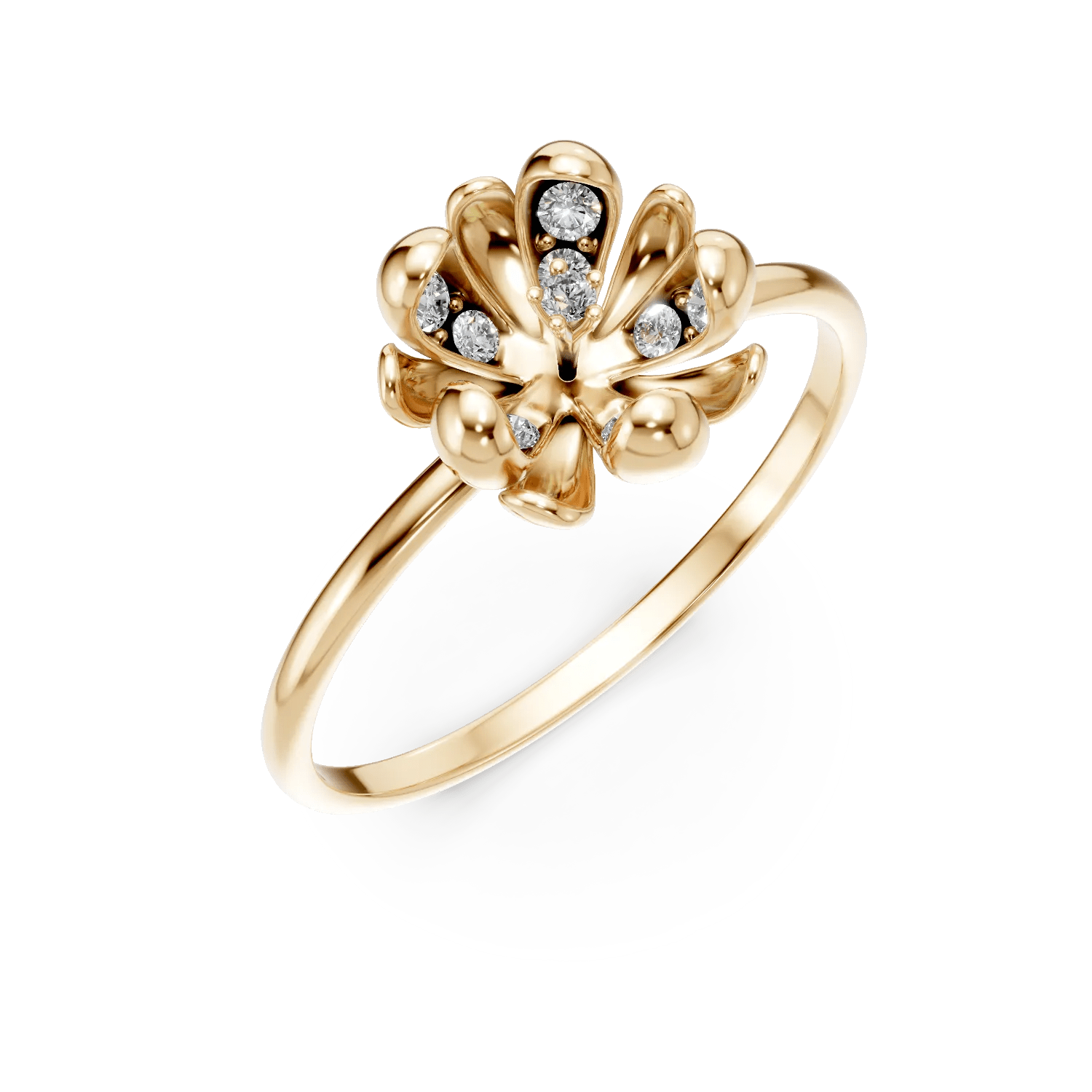 Inel din aur galben floare de tei cu diamante de 0.08ct Inel din aur galben floare de tei cu diamante de 0.08ct