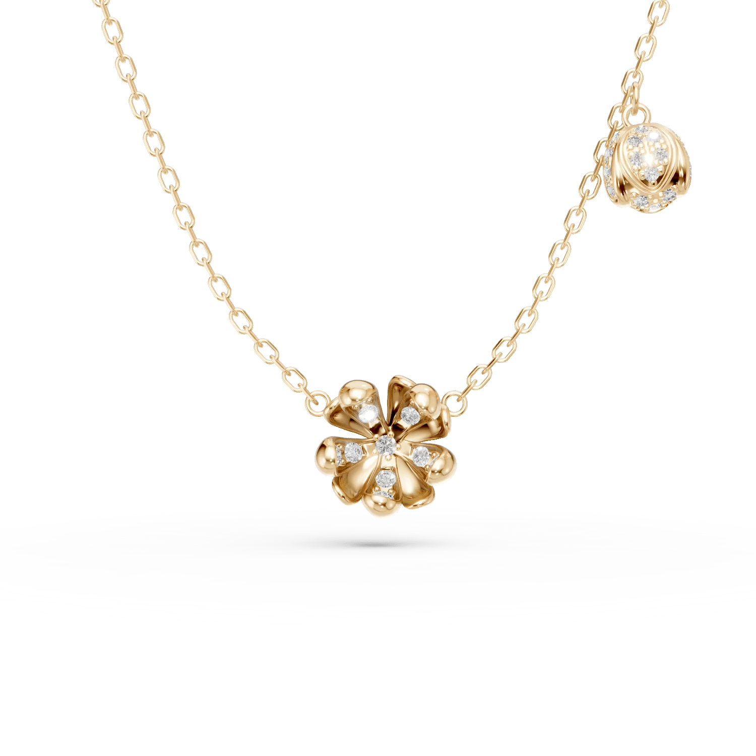 Lănțisor cu pandantive flori de tei din aur galben și diamante de 0.1ct Lănțisor cu pandantive flori de tei din aur galben și diamante de 0.1ct