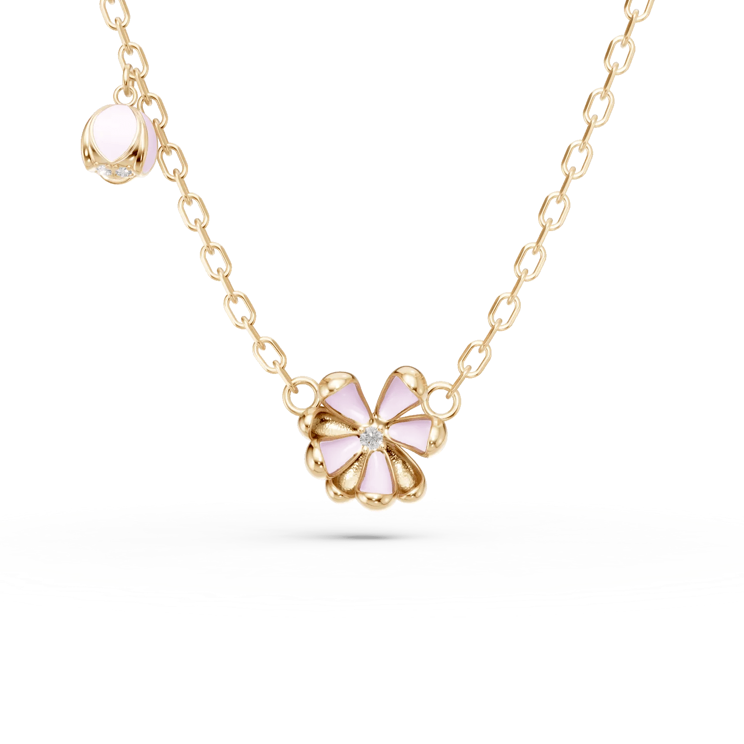 Lant cu pandantive flori de tei din aur galben și diamante de 0.02ct pentru copii – Teilor Lant cu pandantive flori de tei din aur galben și diamante de 0.02ct pentru copii – Teilor
