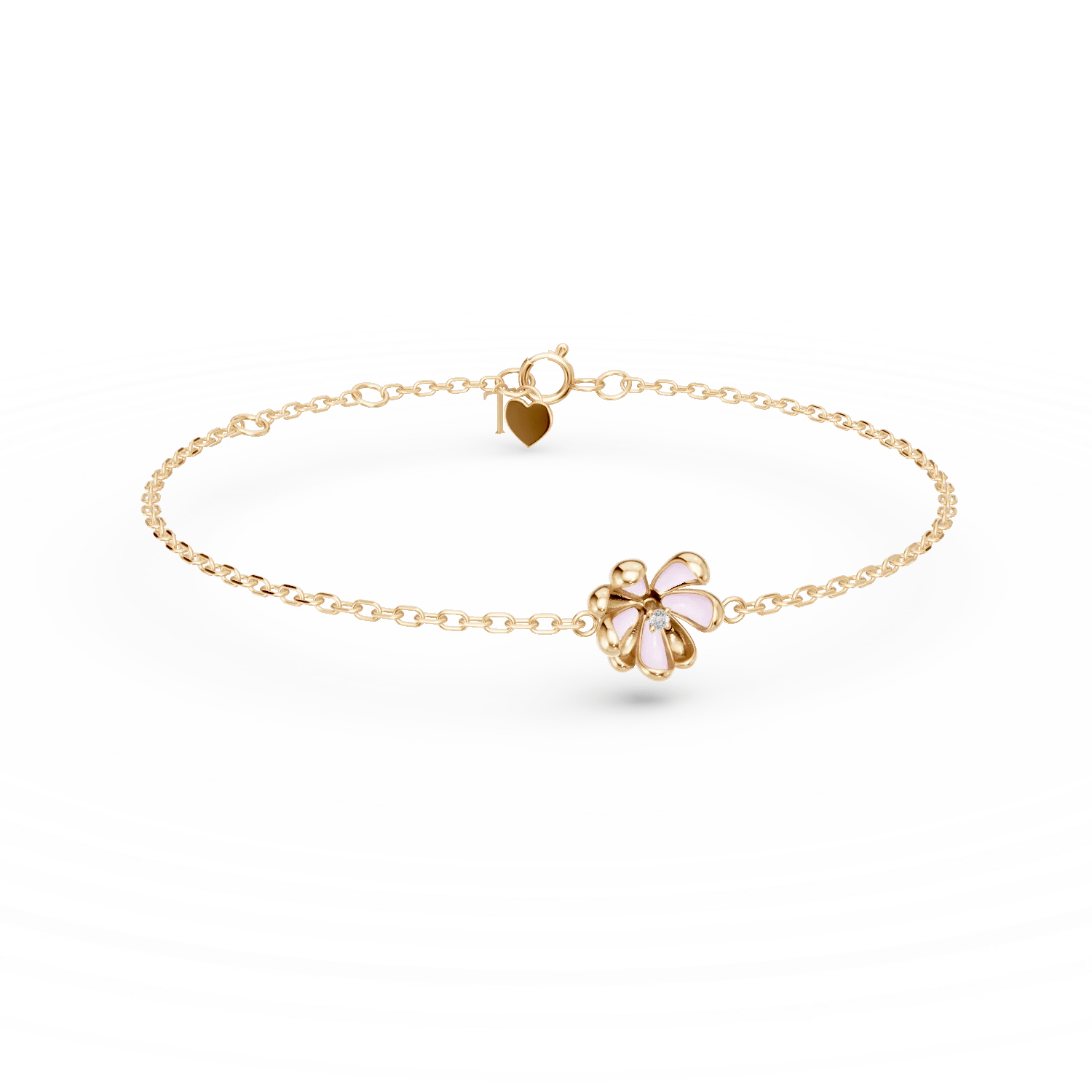 Brățară floare de tei din aur galben cu diamant de 0.01ct pentru copii Brățară floare de tei din aur galben cu diamant de 0.01ct pentru copii