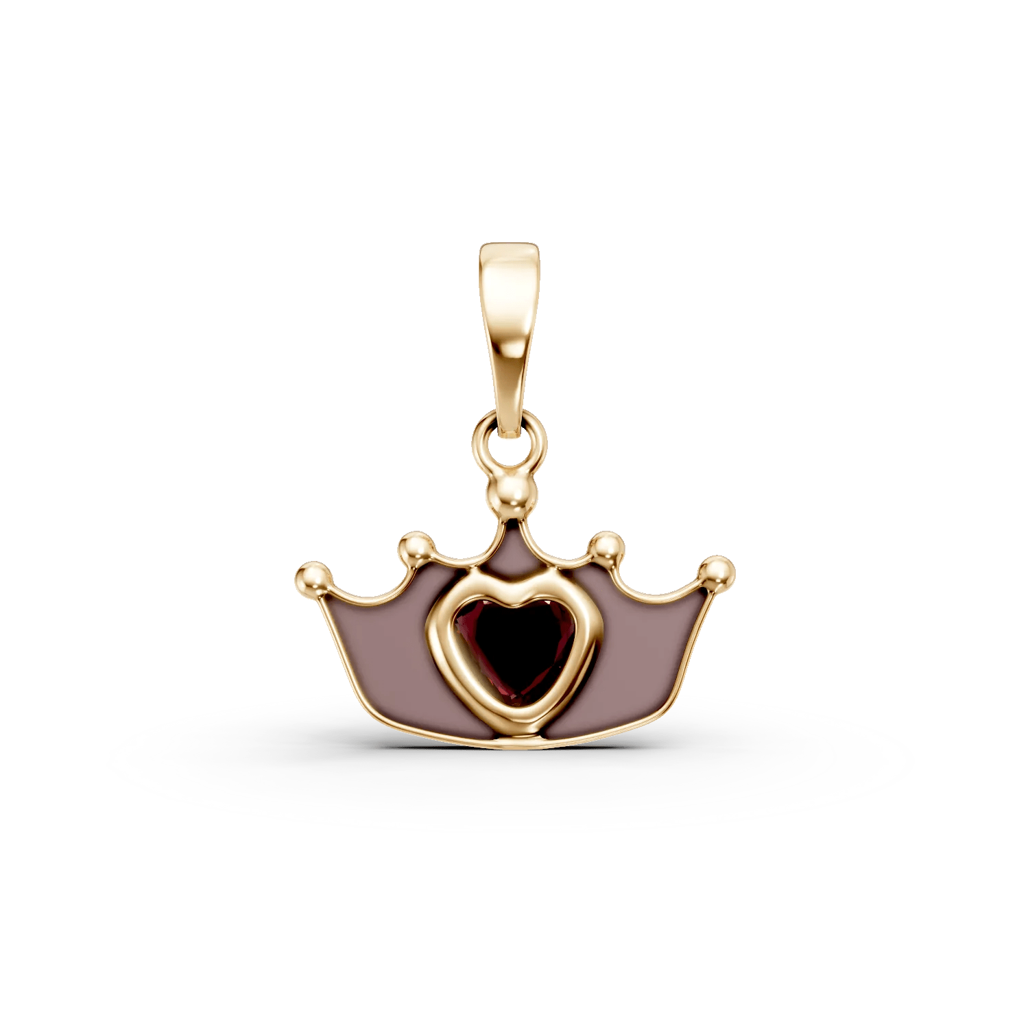 Pandantiv coroană din aur galben cu granat de 0.1ct pentru copii Pandantiv coroană din aur galben cu granat de 0.1ct pentru copii