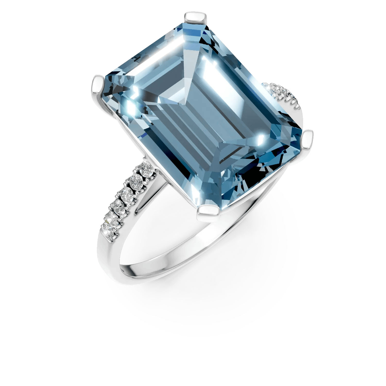 Inel geometric din aur alb cu topaz albastru octogonal de 9.3ct și diamante de 0.1ct – Teilor Inel geometric din aur alb cu topaz albastru octogonal de 9.3ct și diamante de 0.1ct – Teilor