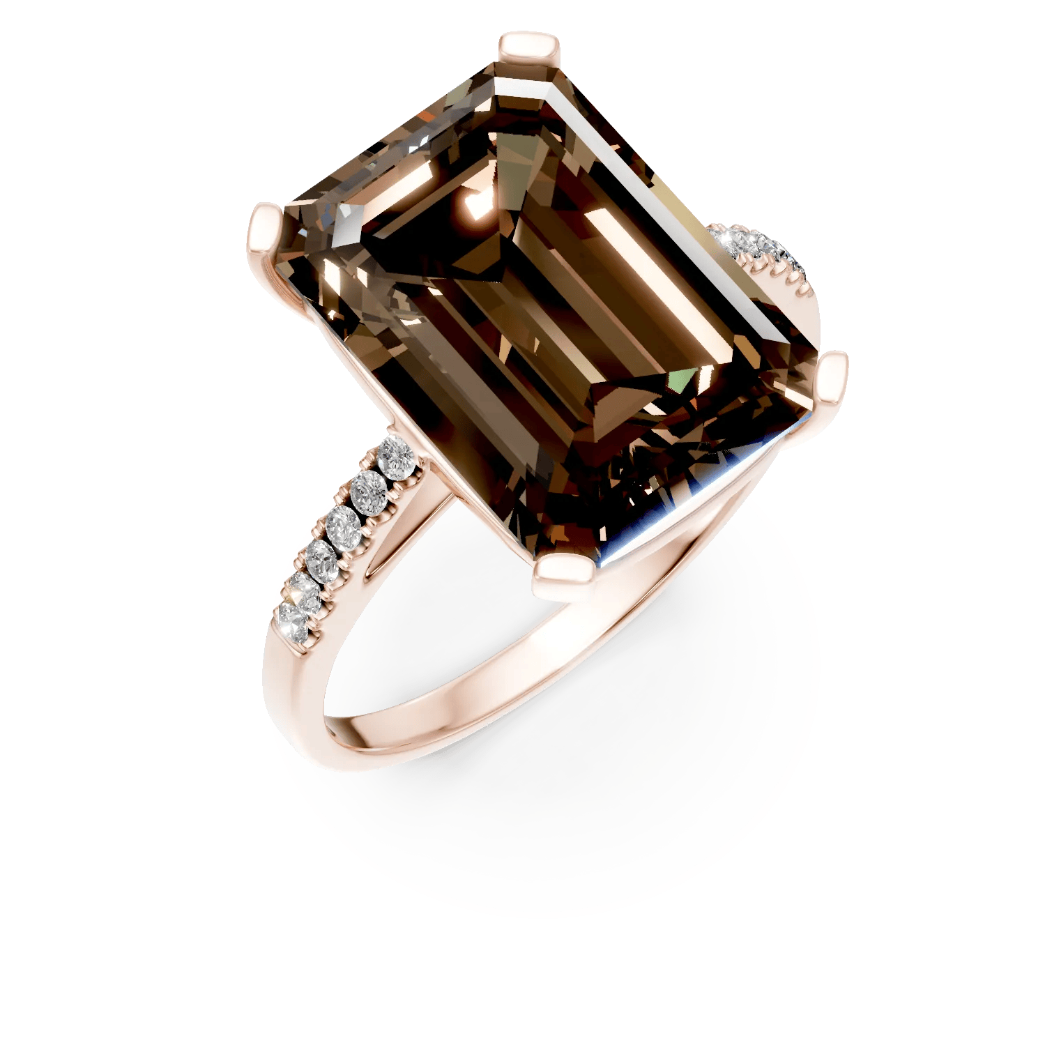 Inel geometric din aur roz cu cuart fumuriu octogonal de 7.3ct şi diamante de 0.1ct – Teilor Inel geometric din aur roz cu cuart fumuriu octogonal de 7.3ct şi diamante de 0.1ct – Teilor